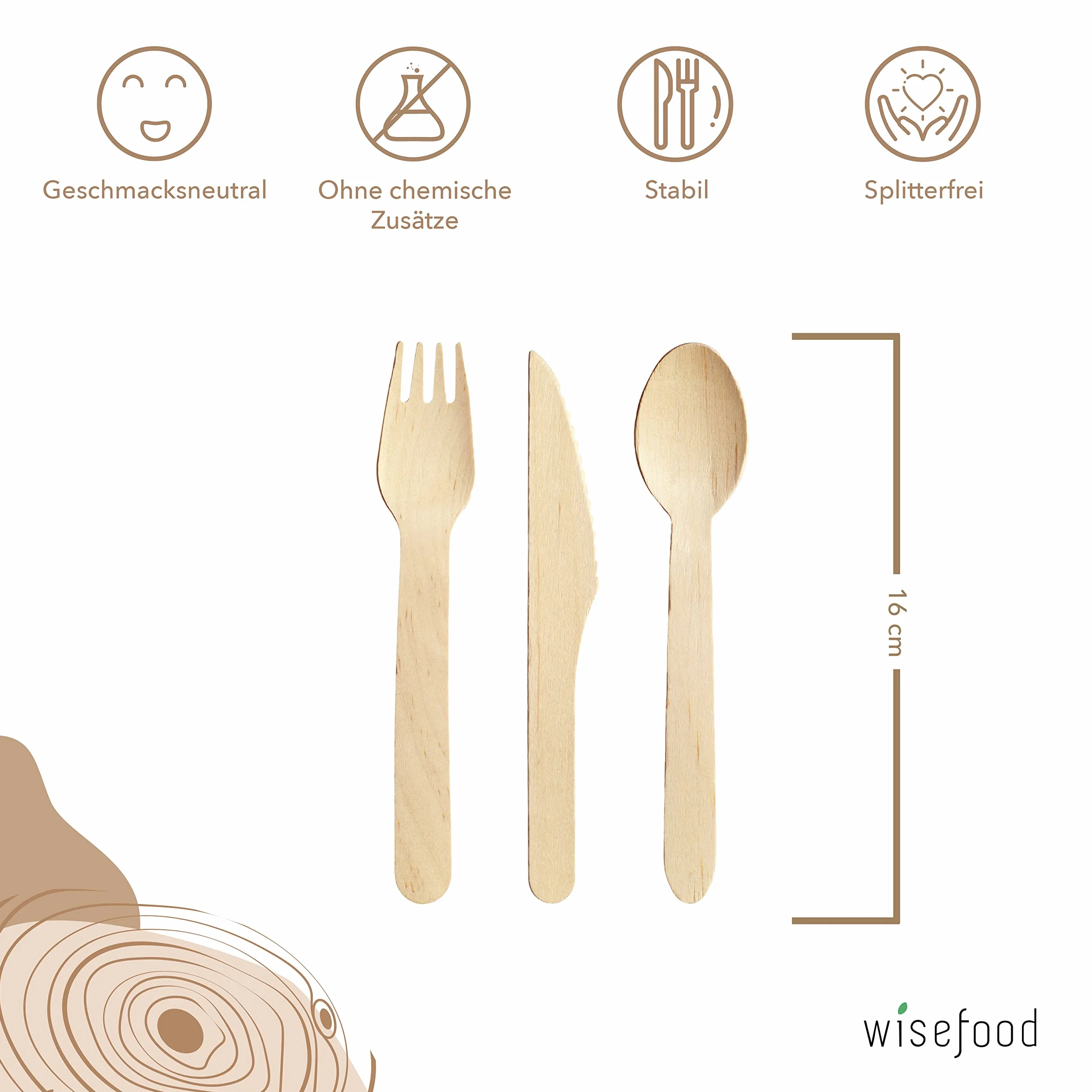 wisefood Einweglöffel aus Birkenholz, 500 Stück Einweg Holzlöffel 16cm flach, Biologisch abbaubares Einwegbesteck, Natürlich, stabil, umweltfreundlich