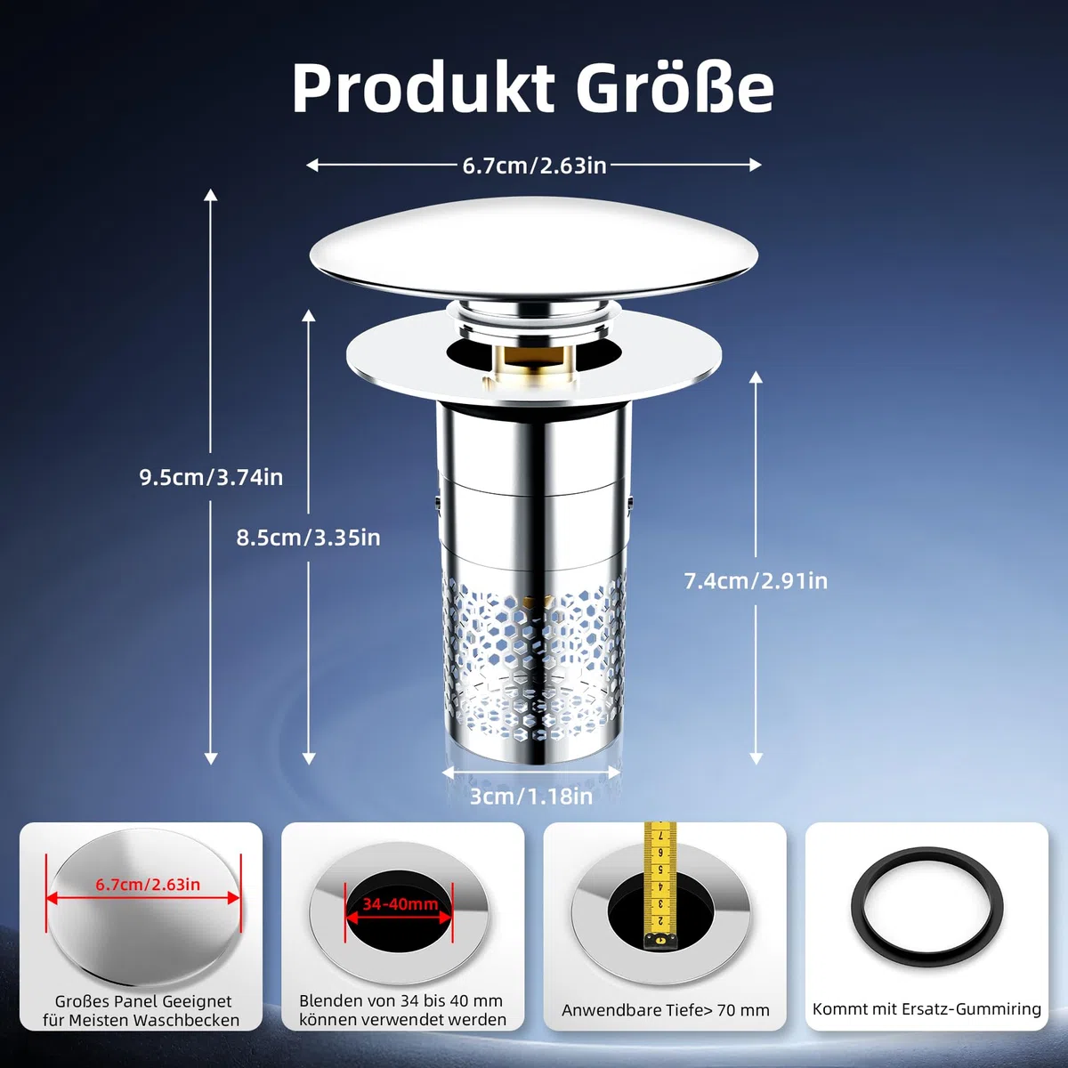 2 Stücke Waschbeckenstöpsel mit Sieb, Pop-up Abflussstopfen Waschbecken, Edelstahl Stöpsel für 35–40mm Abflusslöcher, Anti-Verstopfung Waschbeckenstöpsel mit Abflusssieb,Stöpsel für Spülbecken