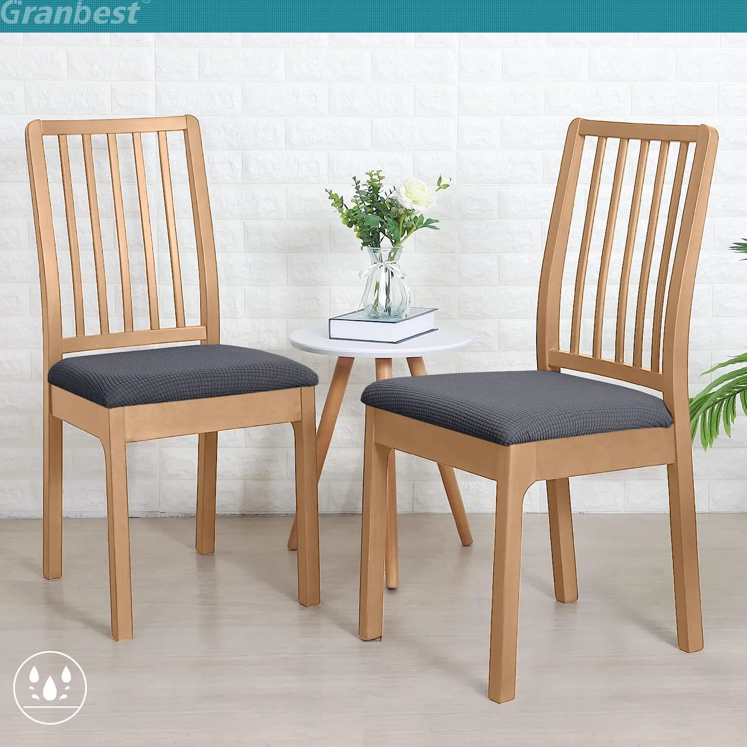 Granbest Stilvolle wasserdichte Esszimmerstuhl Sitzbezüge Set von 4, High Stretch Esszimmerstuhl Sitzkissen Schutzbezüge Waschbarer Sitzschutz für Bankett, Küche, Party, Hotel (4er Set, Grau)