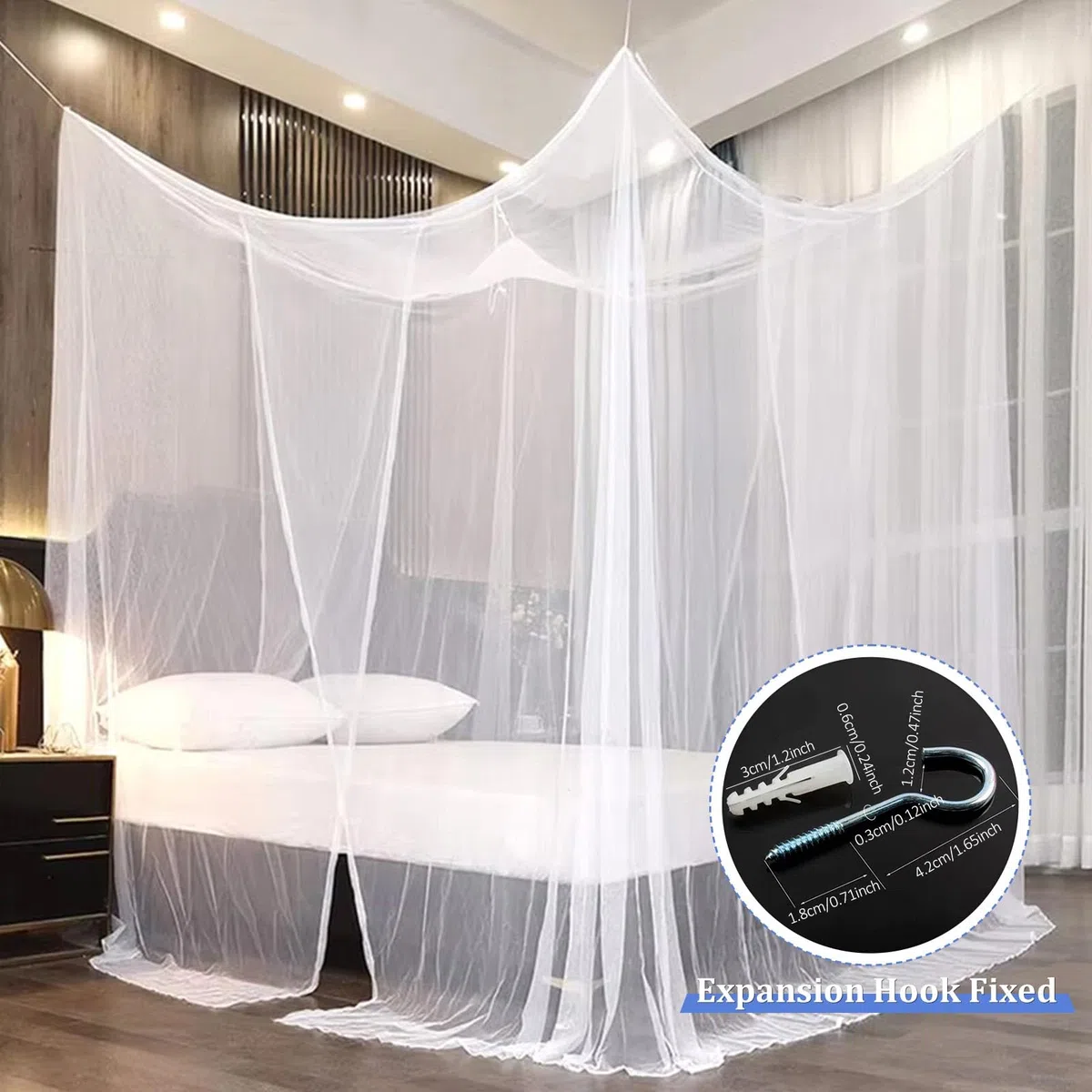 Moskitonetz Bett Reise für Doppelbett und Einzelbetten,Himmelbett Vorhänge mit Aufhängehaken,Weiß Feinmaschig Betthimmel aus Polyester,Vielseitig Großes Moskitonetz Pavillon 150x180x195cm