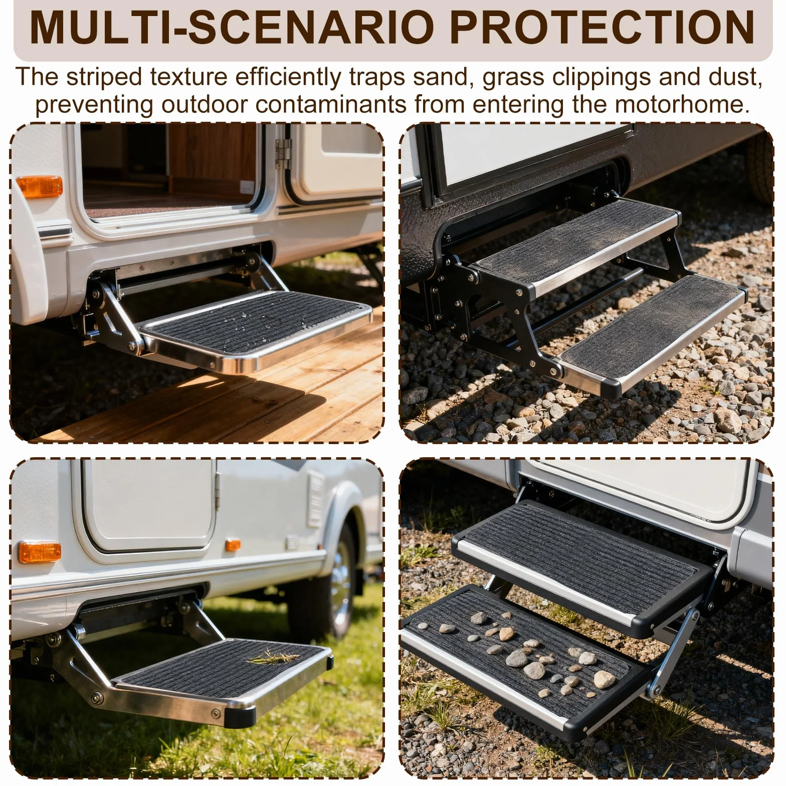 Teppich für Wohnmobil,3 Stück Fußmatte Wohnmobil,Wohnmobiltrittstufen Treppenstufenmatten,Wohnmobil Trittstufen Fußmatte für Außen Innen,Klettverschluss,rutschfeste Gummisohle,Grau