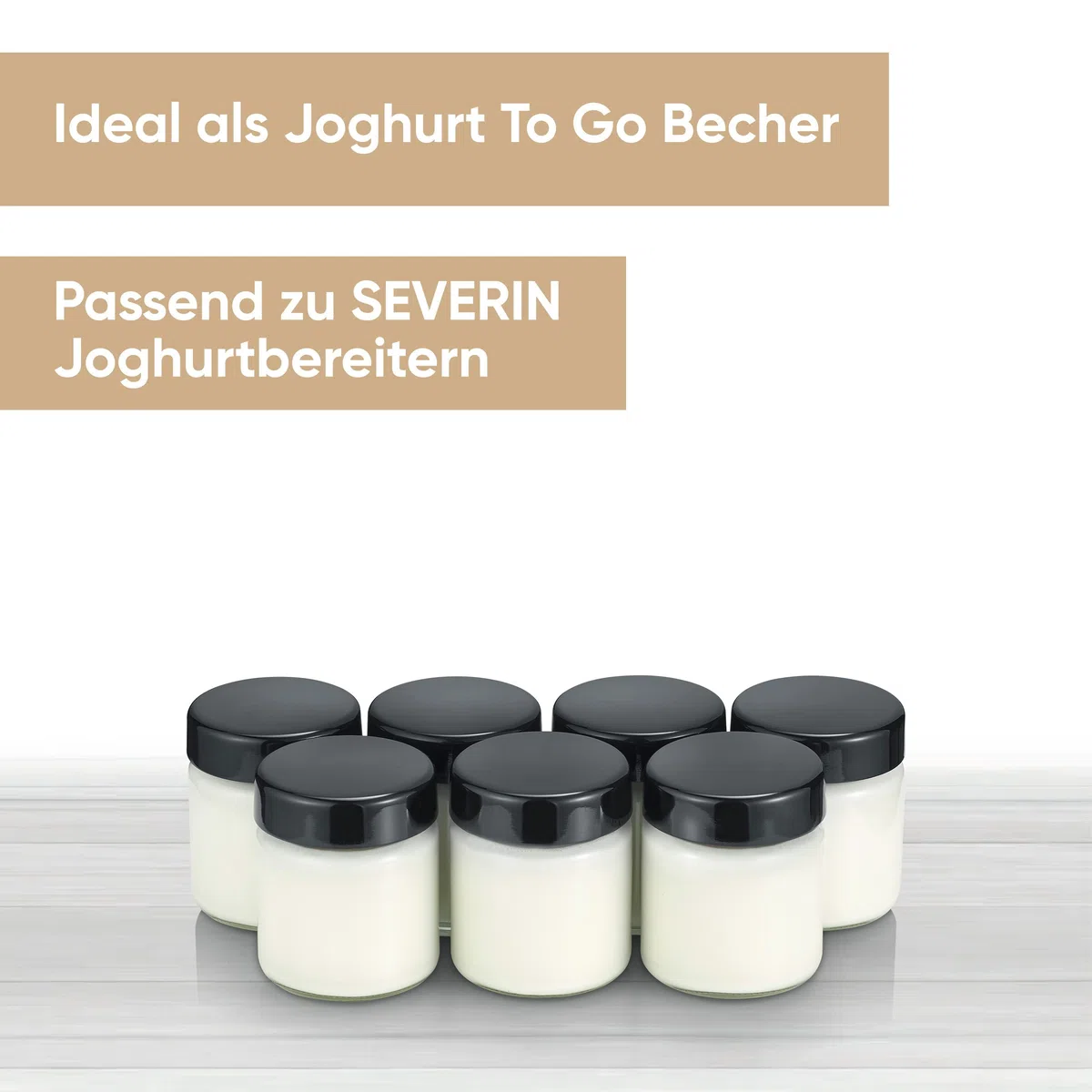 SEVERIN Joghurtbereiter, Joghurtmaschine mit Zeitanzeige & Ersatzgläser für Joghurtbereiter, Joghurtgläser mit Deckel (7 x 150 ml)