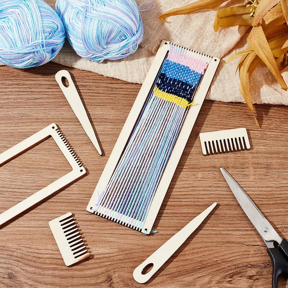 OLYCRAFT Mini Webstuhl Set Aus Holz - DIY Webkunst Gobelin Mit Webkamm Und Tropfen Häkelnadel Für Anfänger Strickhandwerk