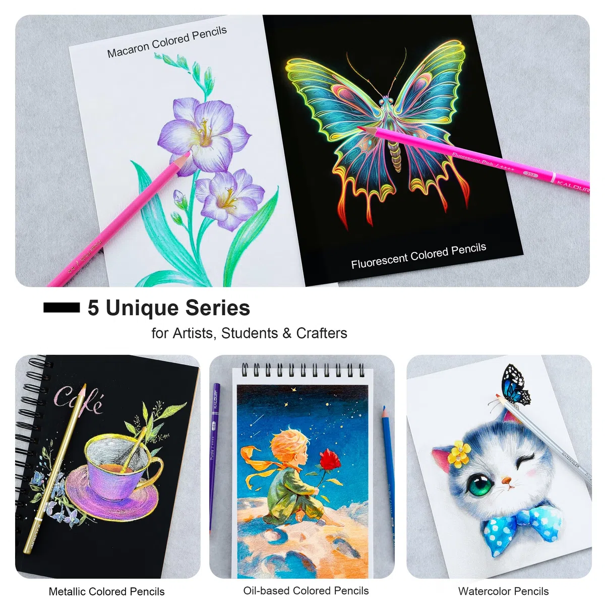 Kalour 60 Kunst-Zeichenstifte-Set, einschließlich ölbasierter, metallischer, Aquarell-, Neon- und Macaron-Pastellstifte. Ideal zum Skizzieren, Ausmalen und DIY-Basteln, Geschenk für erwachsene