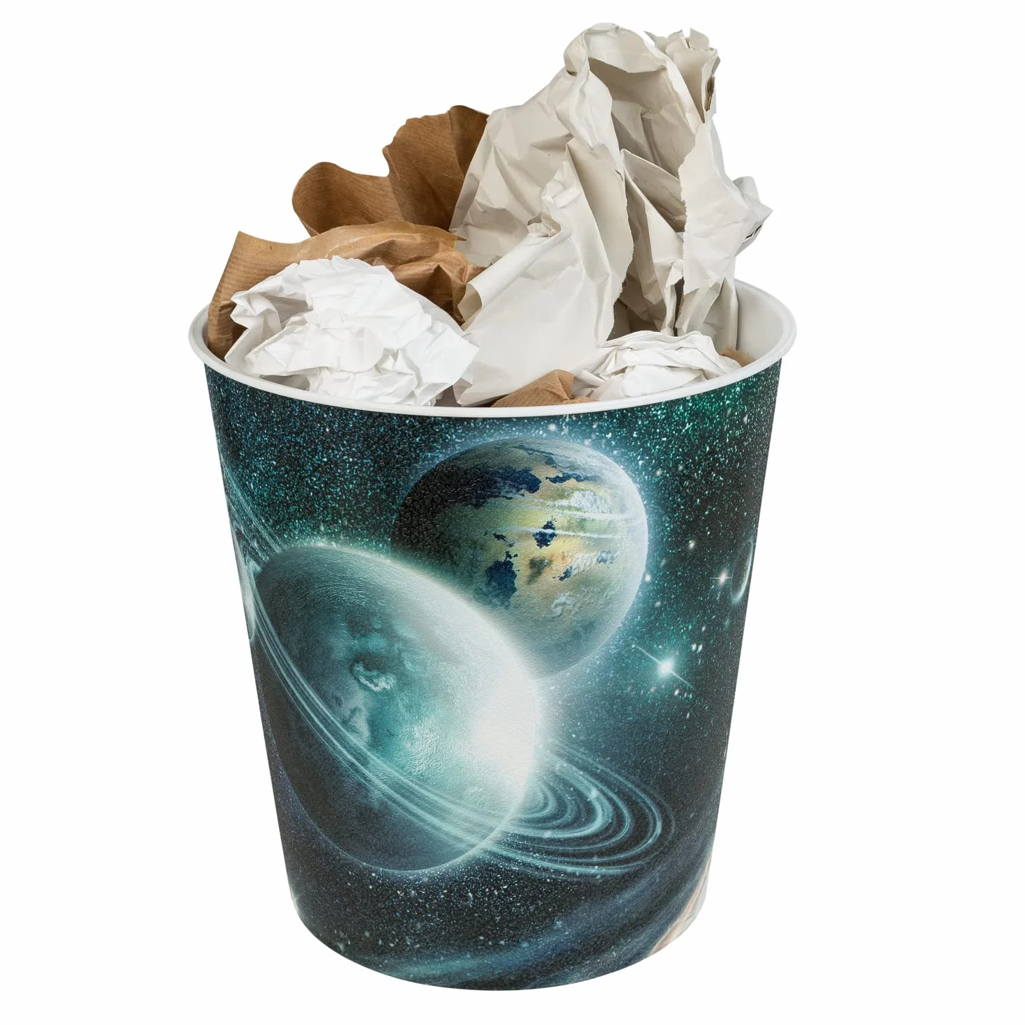 Idena 10487 - Papierkorb Kinder, Weltraum Motiv, 9 Liter Fassungsvermögen, aus PP, Mülleimer für Kinderzimmer