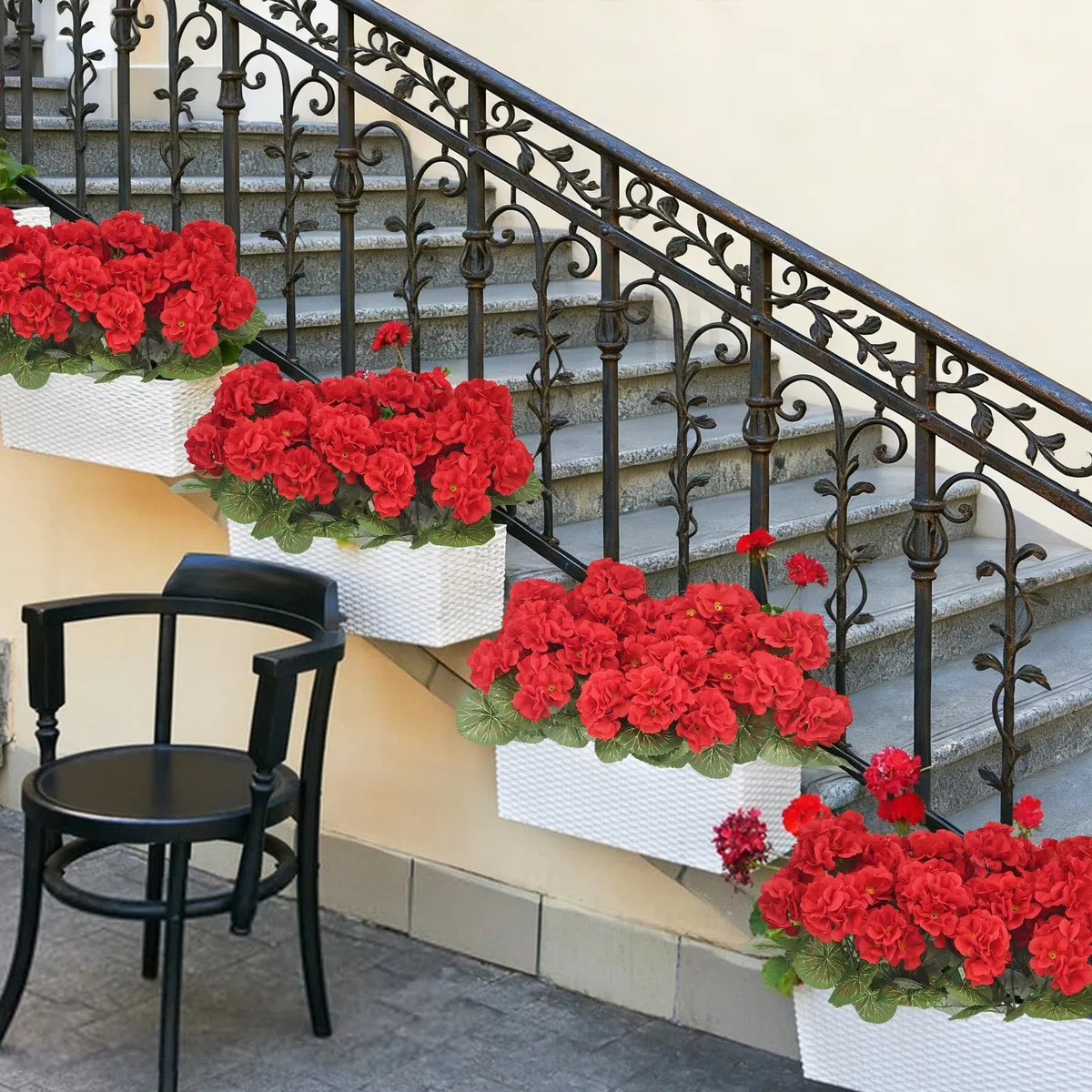 YMIFEEY 6 Stück Kunstblumen Künstliche Balkonpflanzen Blumen Geranien für Draußen, Kunstpflanze Outdoor Wetterfest, Künstlich Balkonpflanzen Balkon Blumen UV-beständig für Innen- & Außenbereich