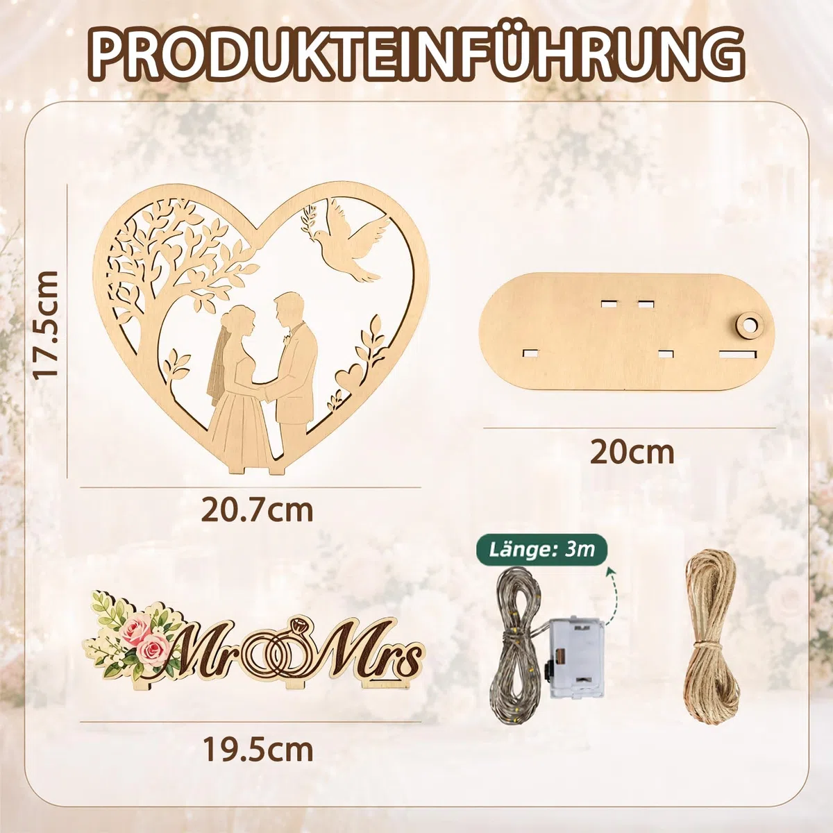 Giftota Geldgeschenk Hochzeit mit LED Lichterkette - Originelle Hochzeitsgeschenke für Brautpaar - Mr und Mrs Geschenk - Geldgeschenke zur Hochzeit Holz Paar Geschenke