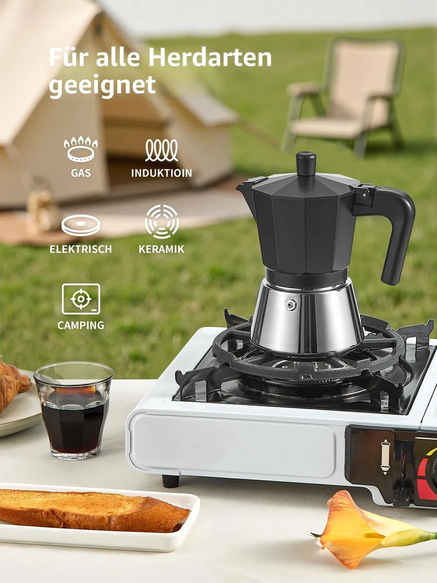 Yabano Espressokocher, Espressomaschine für die Herdplatte, 6-Tassen Moka-Kaffeekocher Italienischer Espresso für Gas- oder Elektro-Keramikherde, Italienischer Kaffeekocher für Cappuccino oder Latte