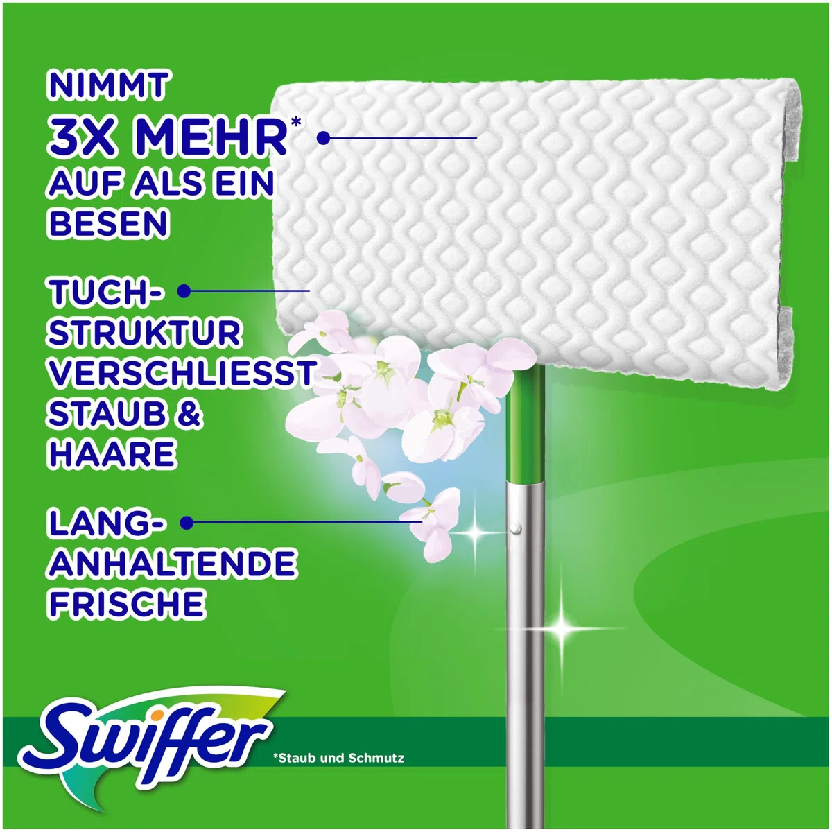 Swiffer Bodenwischer Dry & Wet Starter-Set, 1 Stab, 16 Trockene, 8 Feuchte Bodentücher, Für Eine Schnelle & Einfache Reinigung von Hartböden