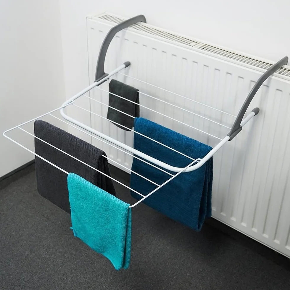 Vilde Wäschetrockner Ständer - Flügel Wäscheständer Platzsparend mit Ausklappbarer Funktion - 55x50,5cm - Strapazierfähiges Metall in Weiß - 10 Stangen, 460cm Trockenfläche, 6kg Tragkraft