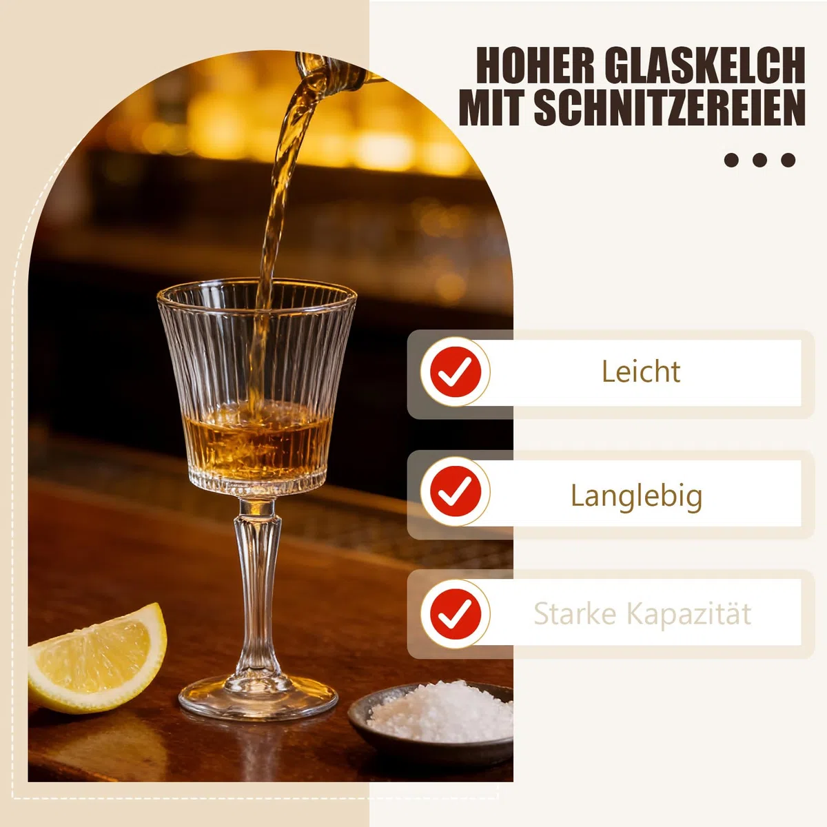 Ein Satz von 6 Cocktailgläsern im Retro-Stil mit 290 ml, elegantes Design, langlebiges Glasprodukt, Wellenform in Retro-Art-Dekor-Stil