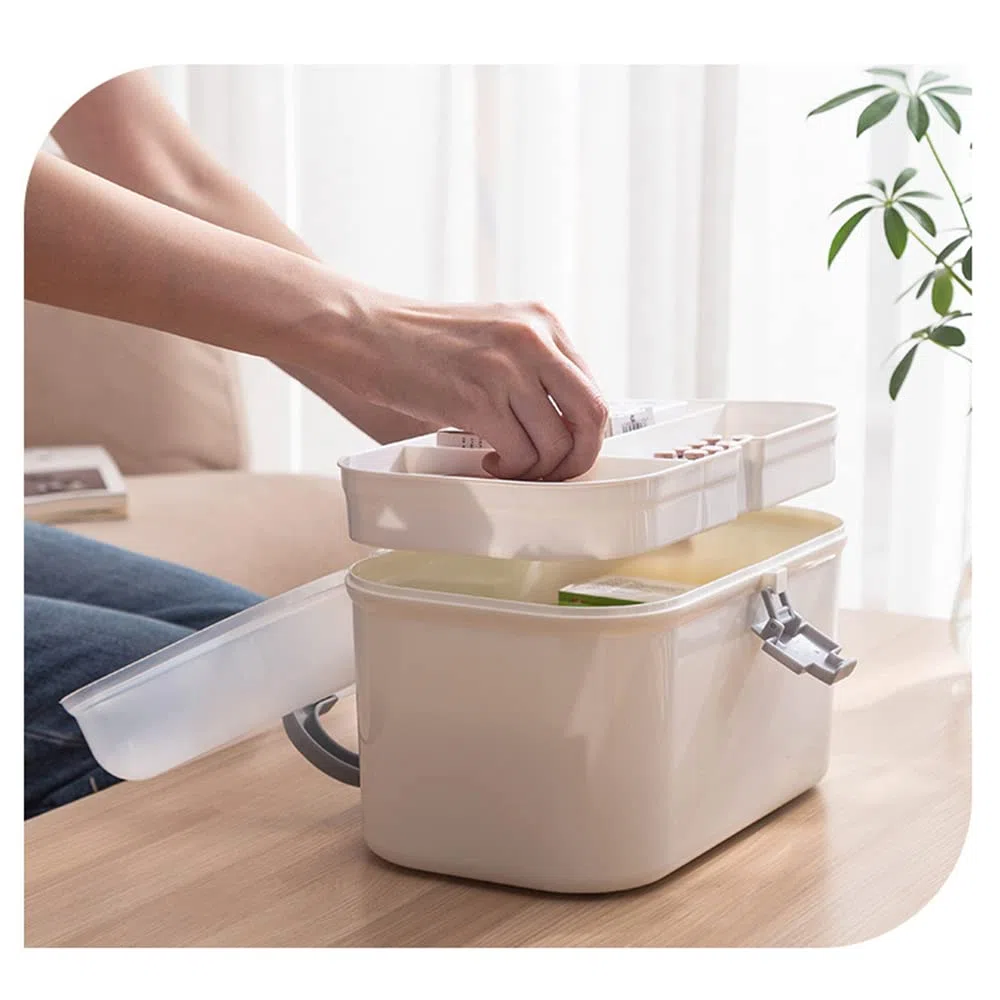 2 Schicht Tragbare Weiß Medizin Aufbewahrungsbox Erste Hilfe Medizinbox Medizin Schrank Medizin Organizer Medizin Aufbewahrungskoffer Koffer Hausapotheke Medizin Aufbewahrung Box Tragegriff(L)
