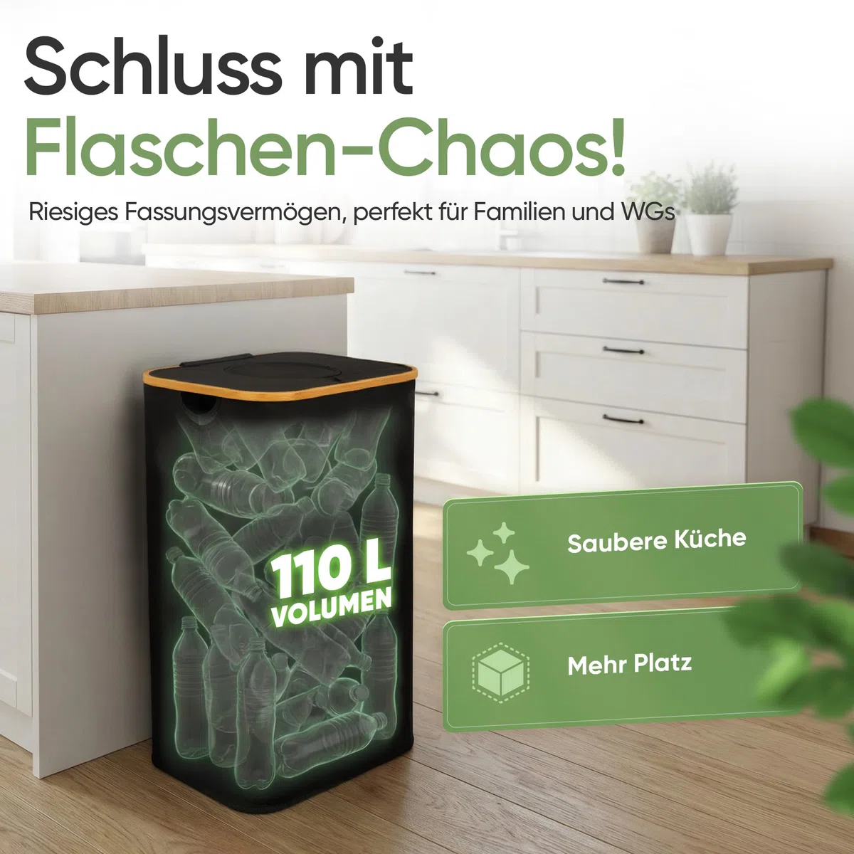 Pfandflaschen Sammelbehälter Wasserdicht Geruchsdicht Faltbar Mit Deckel Flaschensammler Für Küche, Haushalt Balkon Tragebeutel, 110L