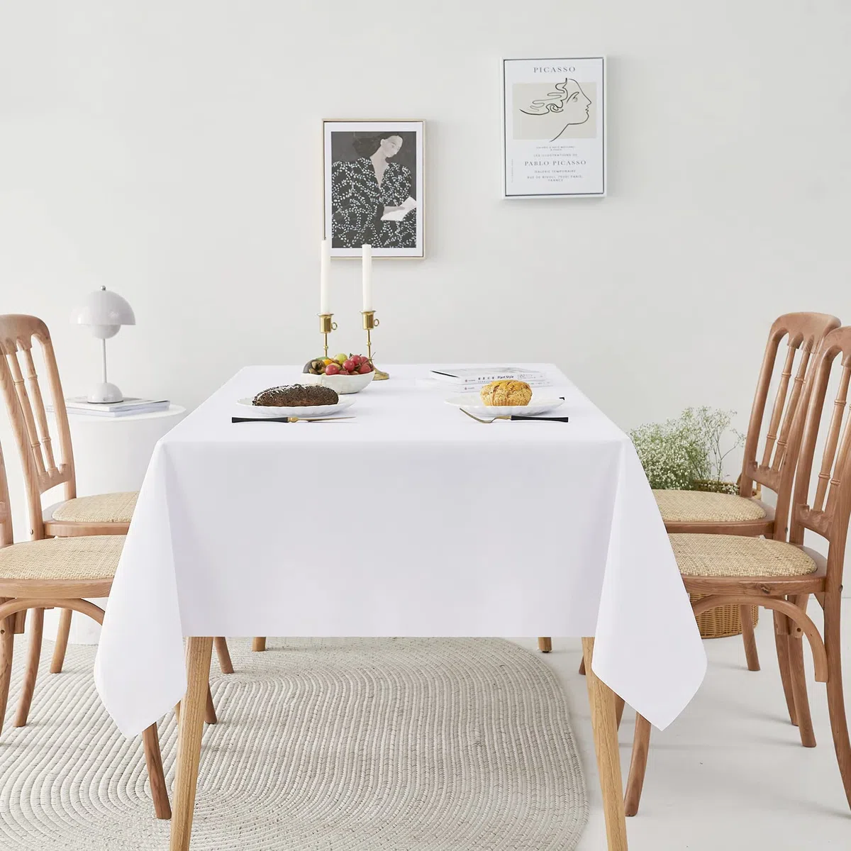 Romanstile Tischdecke Outdoor abwaschbar 140x240 weiß rechteckig,wasserabweisend wettefest Tischtuch Tablecloth Tischwäsche für Geburtstag,Party,Garten,Hochzeit,Feste,Frühling,Ostern,Gartentisch