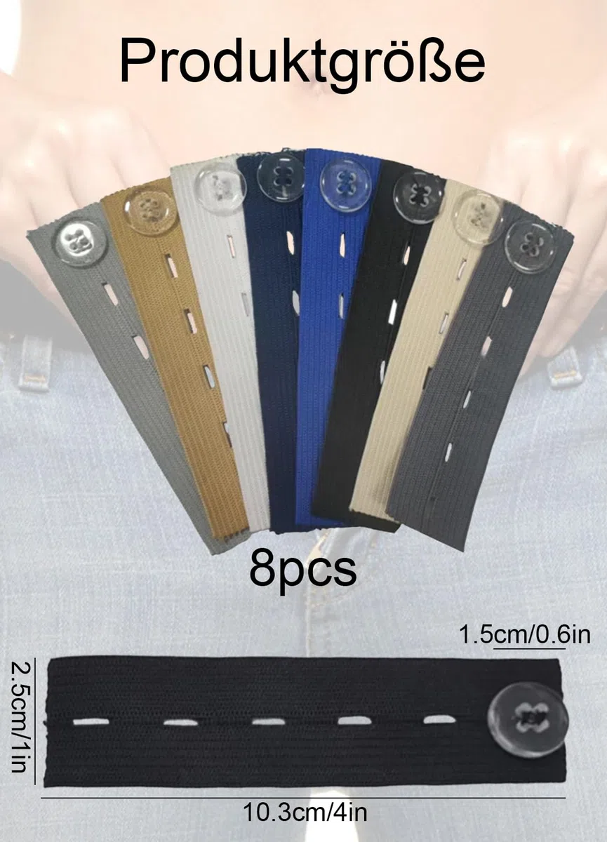 8 Stück Elastische Bundverlängerungen, Verstellbare Hosenbundlänge, 5 Schlitze Gürtelverlängerungen, Passend für Am Meisten Arten von Kleidung, Jeans, Röcke, Hosen, Unisex