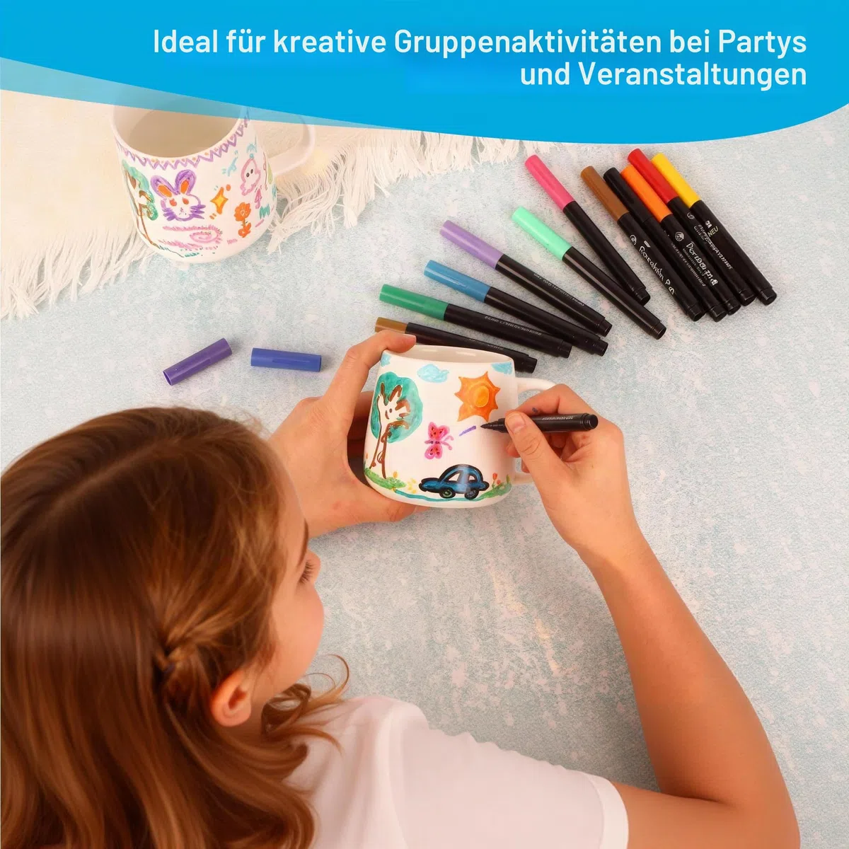 DIY Keramik Bemalen Set–Enthält 2 leere weiße Tassen und 12-farbige Keramik-Aquarellstifte, ein kreatives Tassen Bemalen Set für Kinder und Erwachsene, einTassen Zum Bemalen Kunstkreationsset