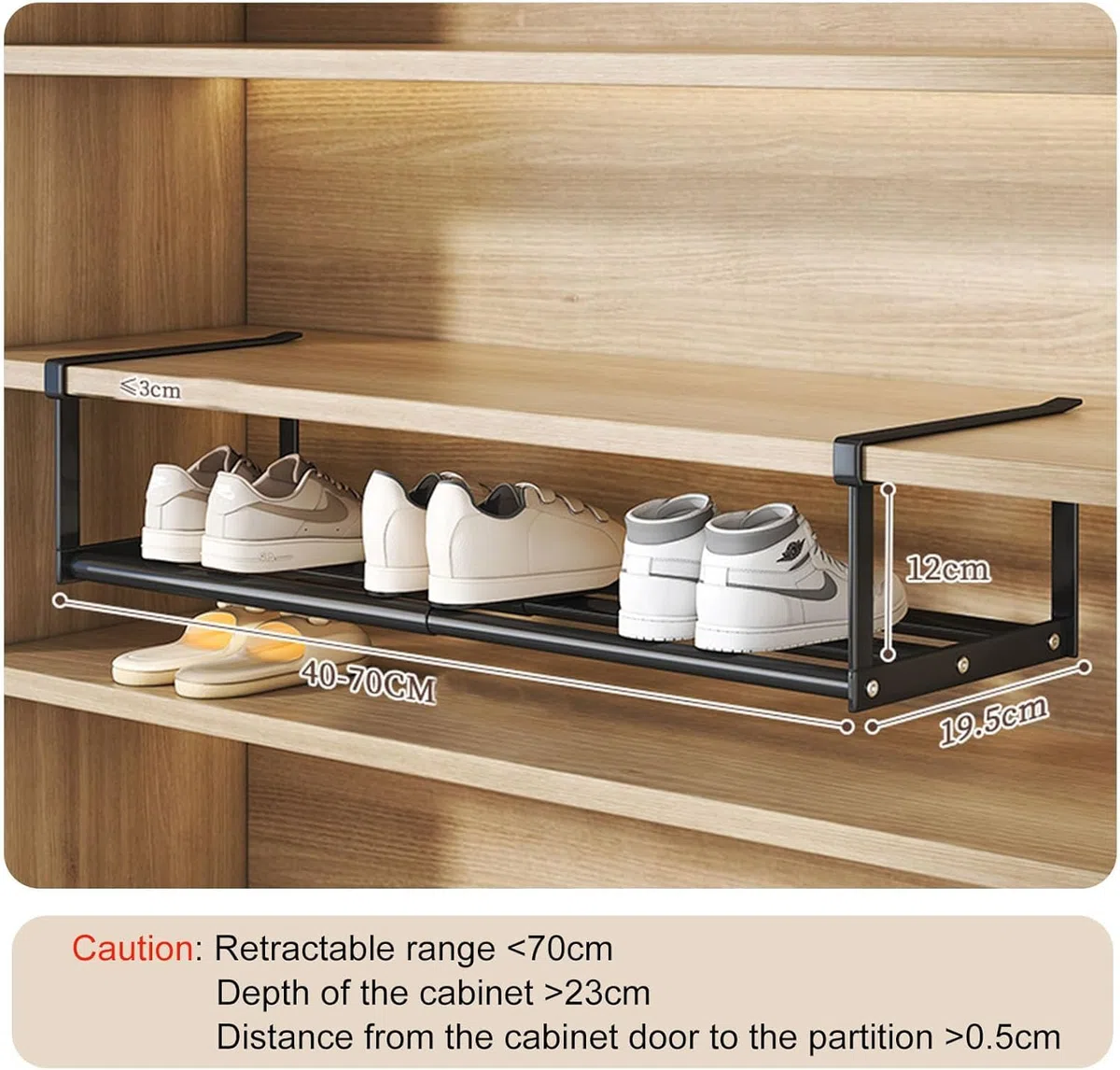 Kleiderschrank-Schuhregal, verstellbar, ausziehbar, Schuhregal und Unterregal, Aufbewahrung für Schrank, 41,9 - 80,9 cm, Schuh- oder Kleidungsaufbewahrung und Organisation, platzsparend