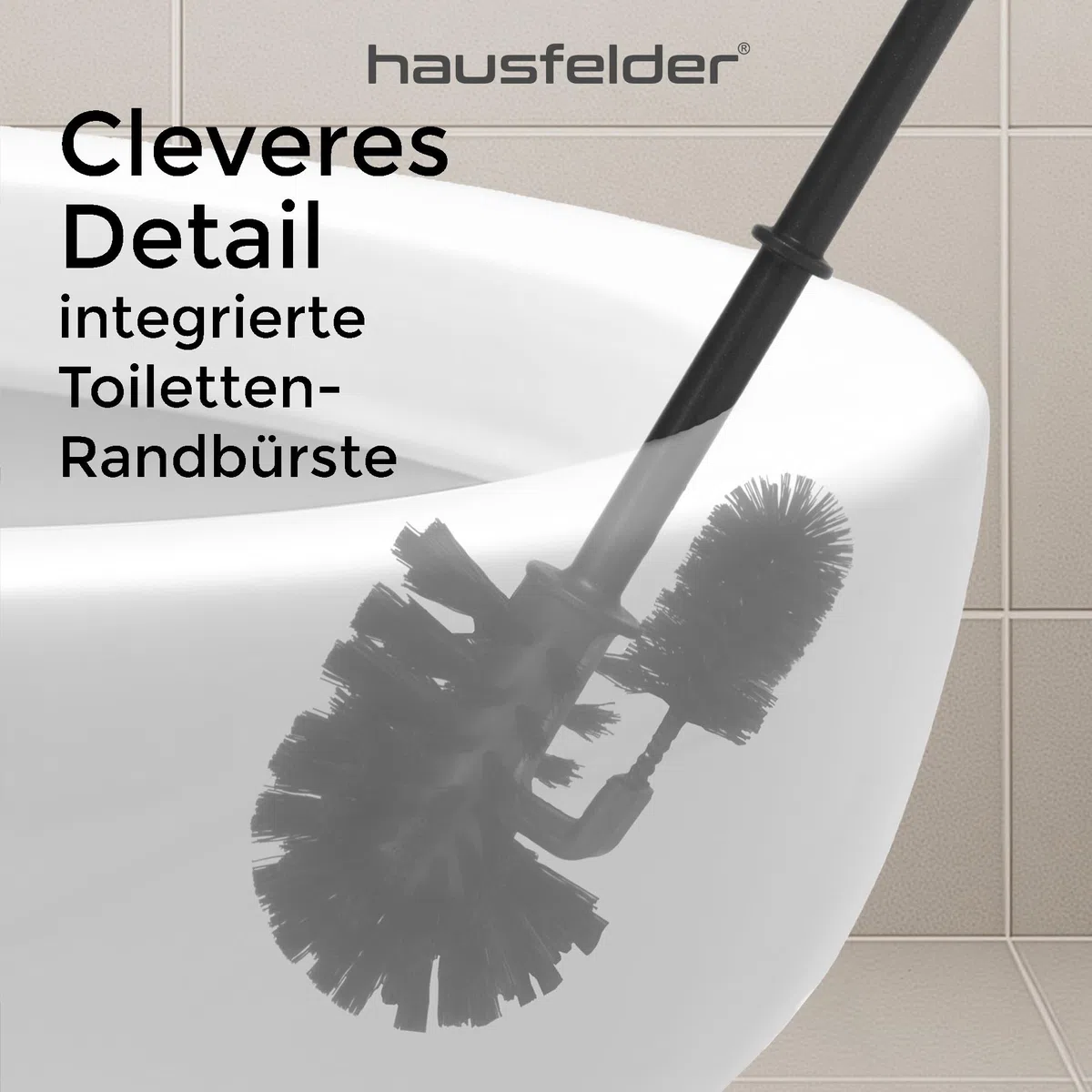 Hausfelder Klobürste, 4er Set, Schwarz | Klobesen Set mit Behälter, Halter & 2 Ersatzbürsten, schwarze Klobürsten / Toilettenbürste / WC Bürste mit Randreiniger