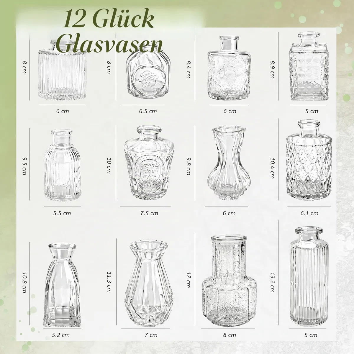 Der Rose 12 Stück Kleine Vasen Glasvasen für Tischdeko Mini Vintage Vasen Set für Hochzeitsdeko Party Deko Geschenk