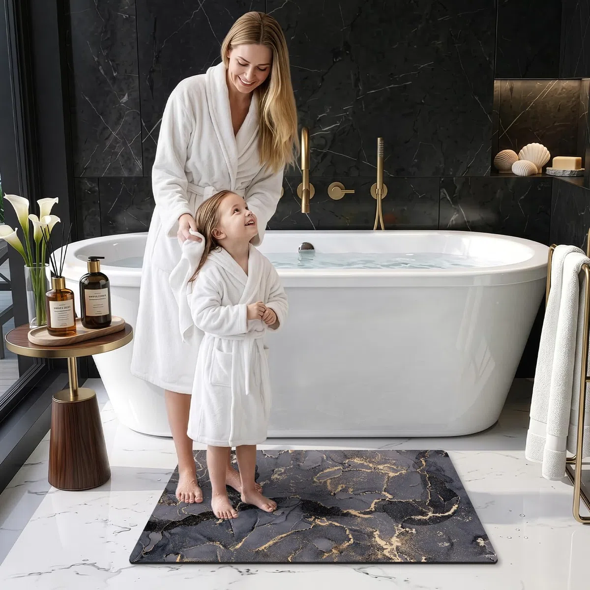 DEXI Badematte rutschfest 40 x 60 cm, Super Absorbierende Badezimmerteppich, schnelltrocknende Badvorleger, Waschbar Duschvorleger für Dusche, Badewannen und Badezimmer, Dunkelgrau