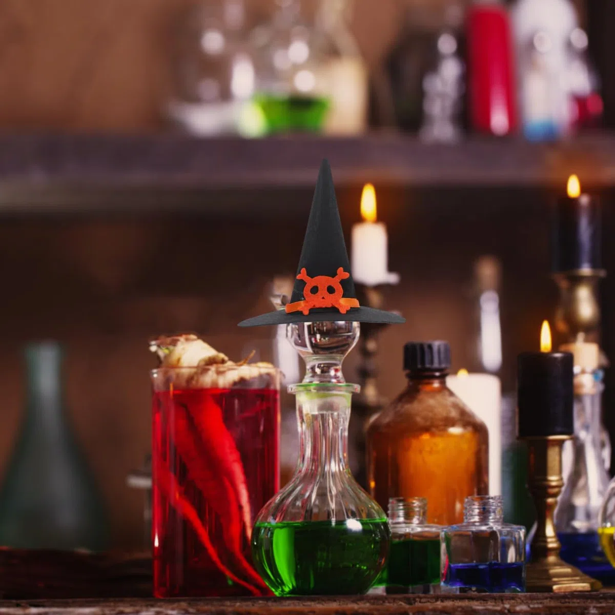 IMIKEYA 6 Stück Filz Mini Hexenhut Basteln Halloween kleine Hexenhut Deko Weinflaschen Mini Hexenhüte zum Basteln Zubehör Partydekorationen, Schwarz
