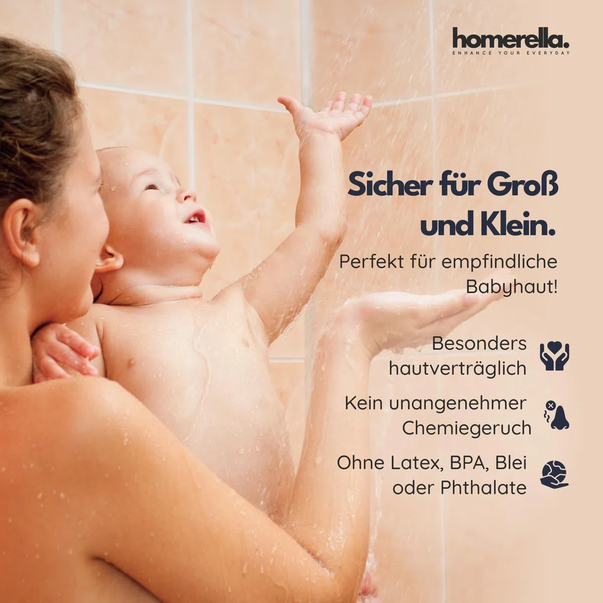 Homerella Duschmatte rutschfest 53x53 cm Dusche - maschinenwaschbar Sand | Sichere Duscheinlage, quadratisch für Dusche, Duschtasse und Wanne