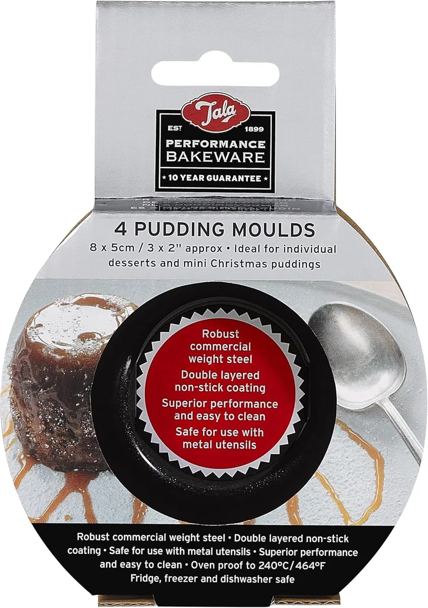 Tala Performance 4er Set Mini Puddingformen 9,2 x 5 cm – Runde Tiefe Backformen für Dampfpudding und Dessertportionen – Carbonstahl mit Gleichmäßiger Wärmeverteilung