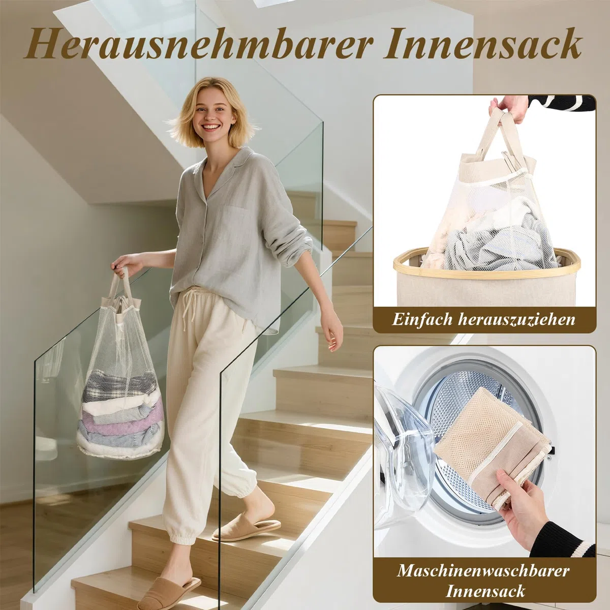 80L Wäschekorb Schmaler Wäschesammler aus Bambus mit Deckel, Faltbare Wäschebox/Wäschetonne für Bad & Schlafzimmer, Robuster Schmutzwäschebehälter für Haushalt