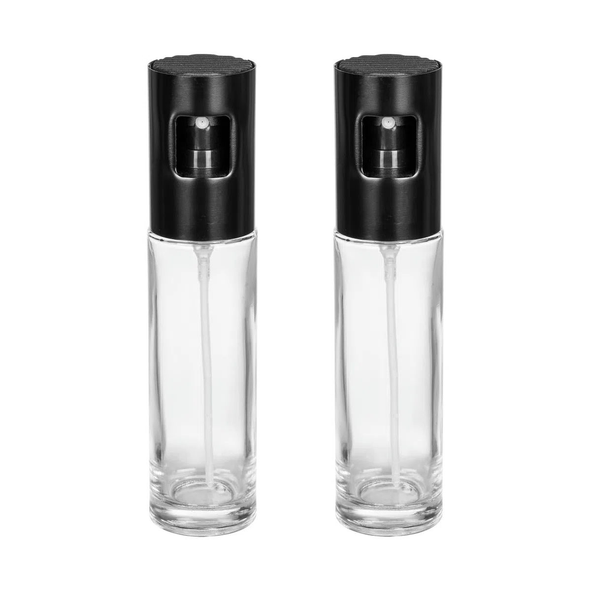 WENKO Sprüher für Essig und Öl Mod. Nevo 2er Set, Glasbehälter à 100 ml, Sprühkopf aus Edelstahl, Kunststoff-Pumpknopf, (B/T x H): je Ø 4 x 17 cm, Schwarz