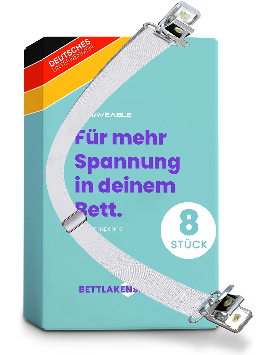 Bettlakenspanner verstellbar (8 Stück) für alle Matratzengrößen - Premium Betttuchspanner mit hochwertiger Metallspange (50-200cm) - für faltenfreie Bettlaken und Topper