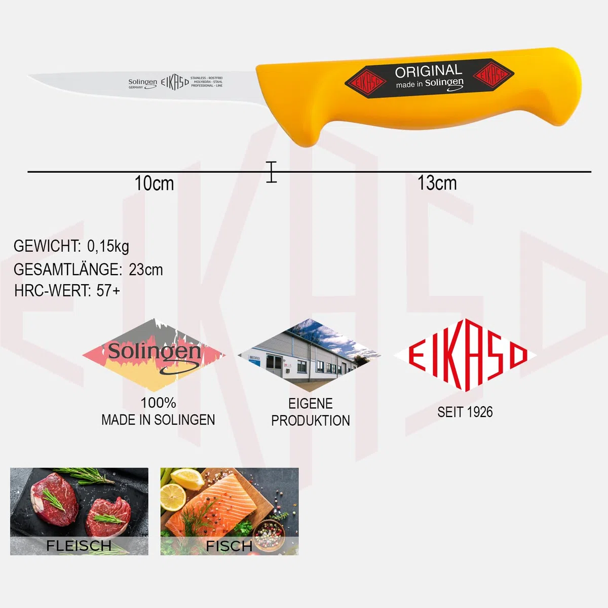 EIKASO Solingen Ausbeinmesser gerade 10cm Klinge Semi Flex aus Molybdänstahl 1.4116 Profi Fleischmesser Filetiermesser Schlachtermesser handabgezogen und eisgehärtet spülmaschinengeeignet