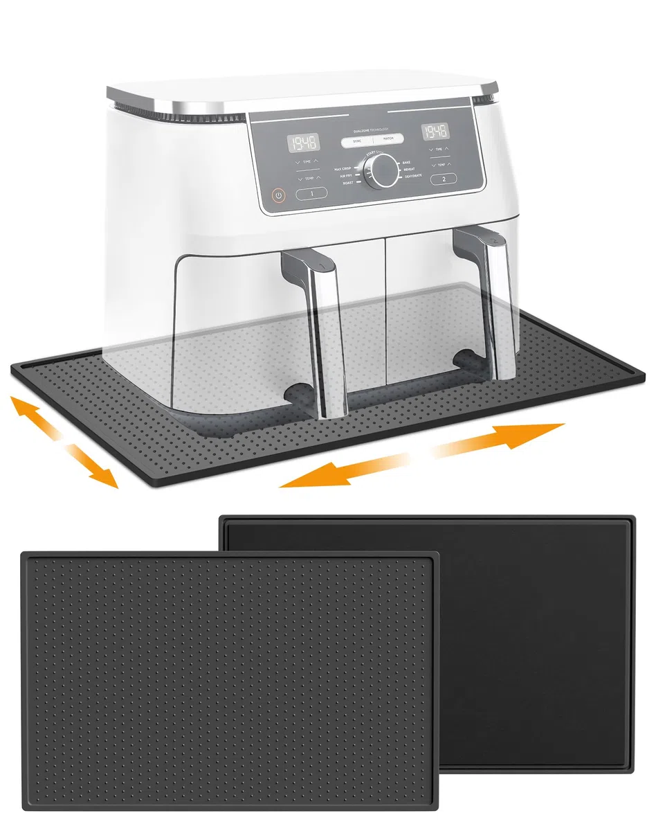 Hitzebeständige Unterlage Silikonmatte für Heißluftfritteuse Hitzeschutzmatte Feuerfeste Unterlage für Küchenarbeitsplatten Gleitmatte für Ninja Philips Airfryer Kaffeemaschine, 48 * 30cm (1-Stück)