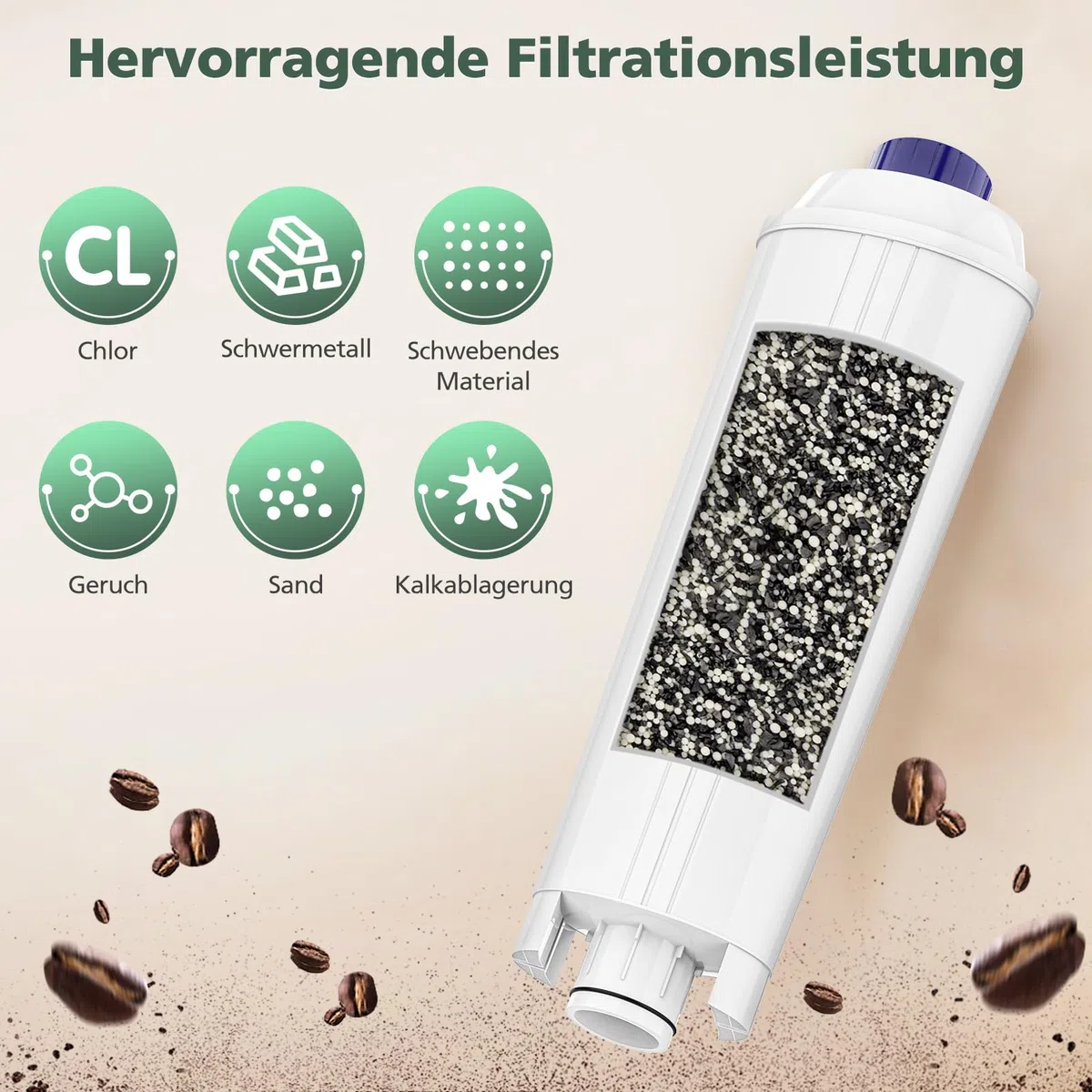6 Stück Wasserfilter Passend für Delonghi DLSC002, Wasserfilterkartuschen kompatibel mit Delonghi Magnifica s, ECAM, ESAM, ETAM, EPAM, Primadonna Kaffeemaschine