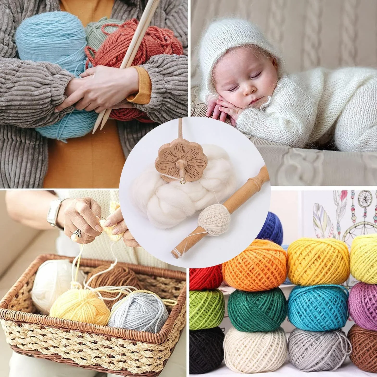 Zasdvn Hölzerne Handspindel, Spindel Mit Oberem Wirtel, Handwerkswerkzeuge Für Nähen Häkeln Stricken Weben Projekte