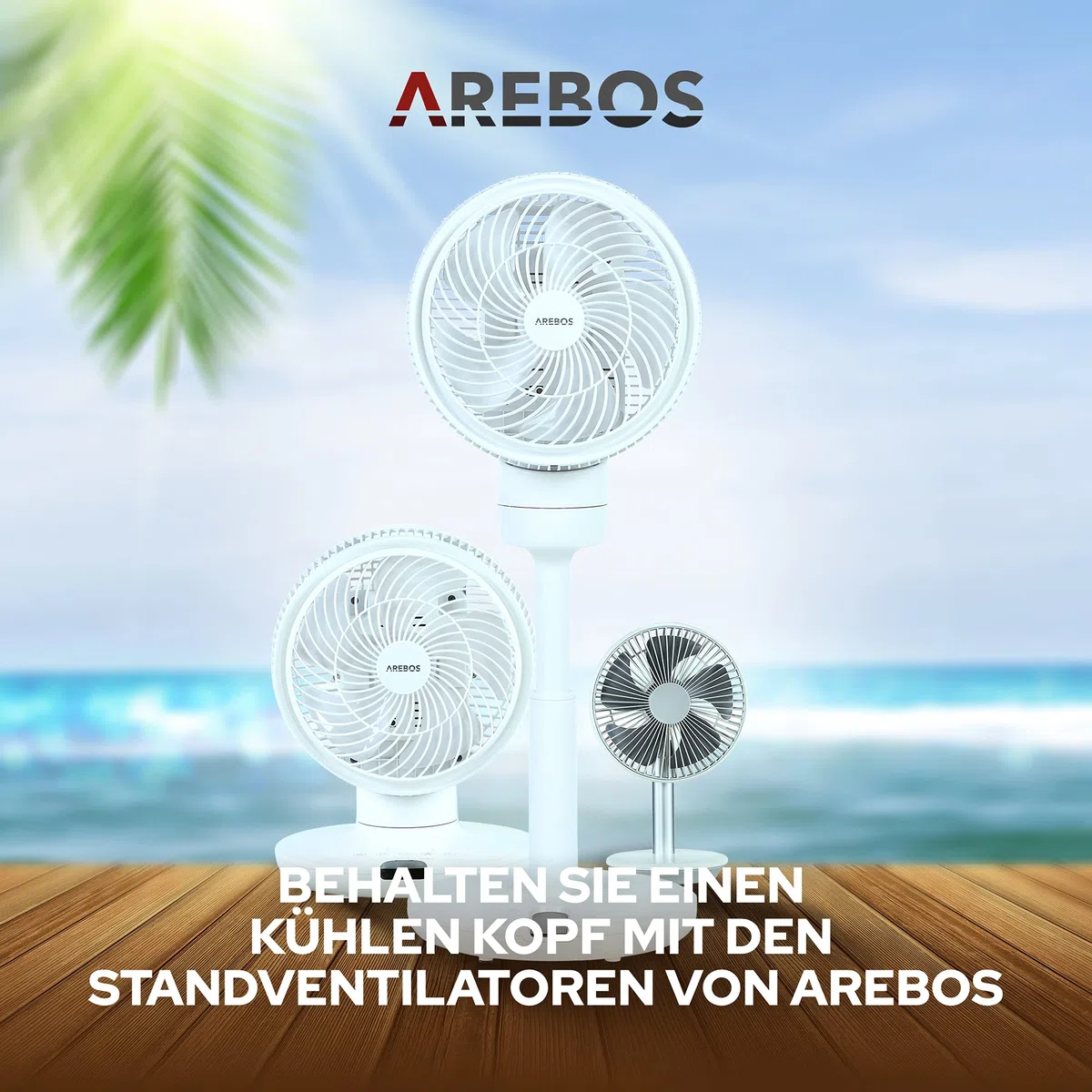 Arebos Ventilator 55W | 3D Oszillation | Ø 23cm | besonders Leise | höhenverstellbar, mit 4 Leistungsstufen, Timer & Fernbedienung
