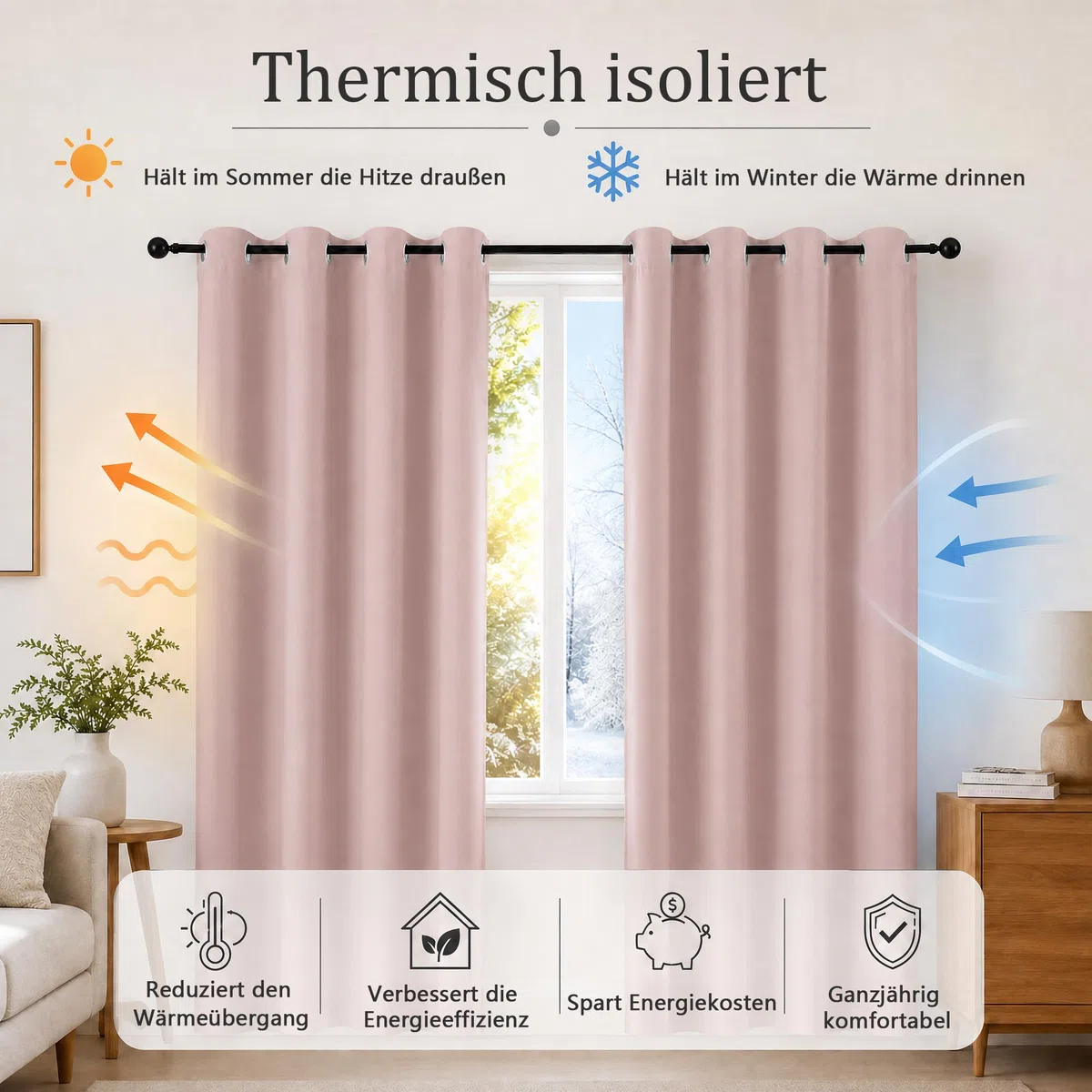 Simplebrand Thermovorhang Gegen Kälte Wohnzimmer Gardinen mit Ösen 2er Set, Rosa H 245 x B 140 cm Verdunkelungsvorhang Rosa Wärmeisolierende Vorhänge Verdunkelung Thermal Curtains