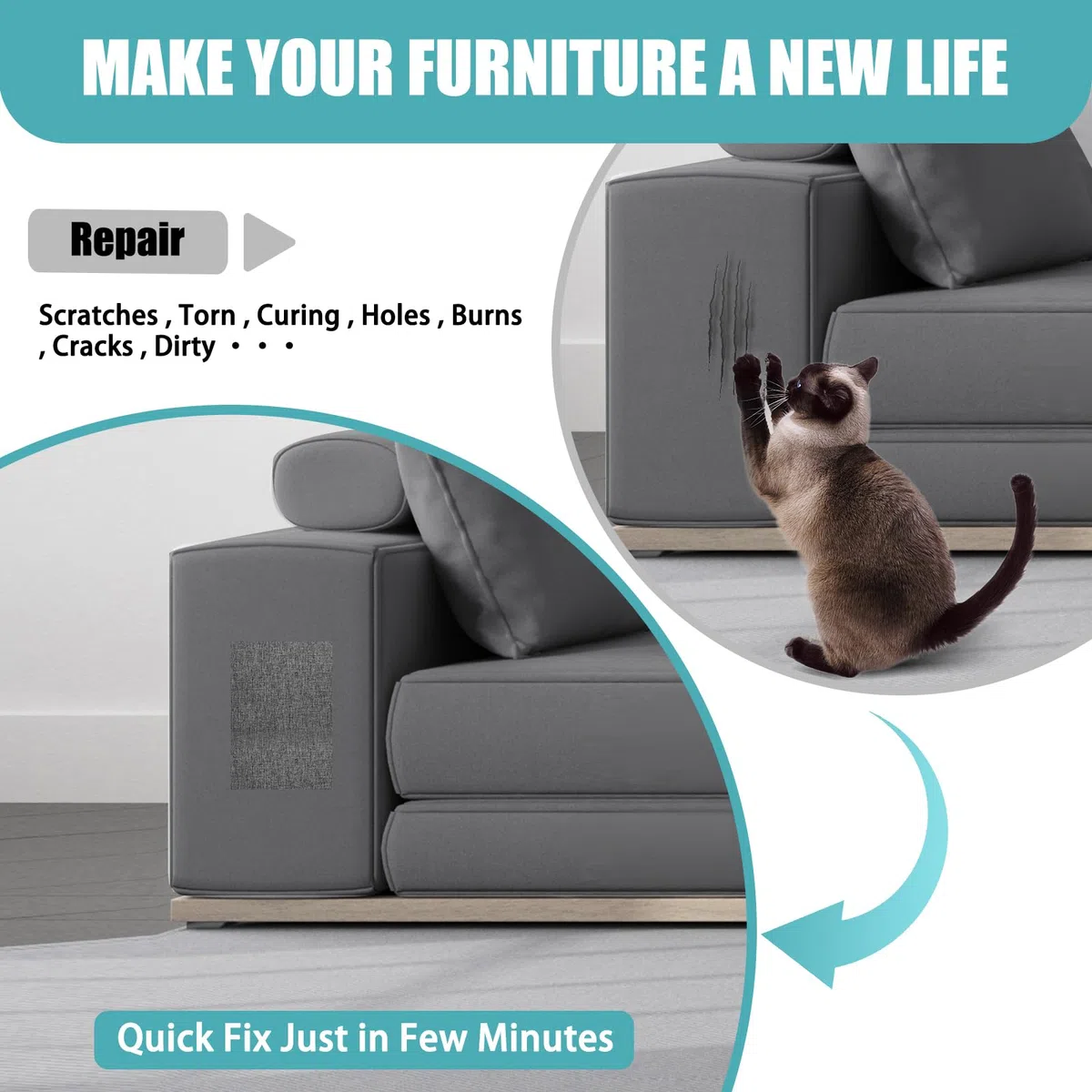 Flicken Selbstklebend Stoff 30cm x 2m Leinen Patches Selbstklebend Autositz Reparaturset Stoff Klebestoffflicken Perfekt für Sofas, Autositze, Möbel, Vorhänge