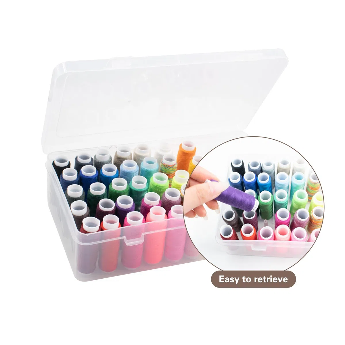 42 Fächer Nähmaschinen spulenbox mit Garn in 37 Farben und 25 Kunststoffspulen Aufbewahrungsbox für Nähgarn, Stickerei, Stickgarn, Basteln 23,7x13,7x6,6 cm