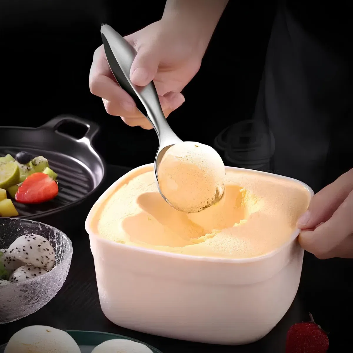 Eisportionierer Edelstahl 18?cm – Antihaft Eiskugelportionierer & Eislöffel aus robuster Zinklegierung, leicht zu reinigen, ideal für Gelato, Melonenkugeln, Reis, Keksteig & Desserts