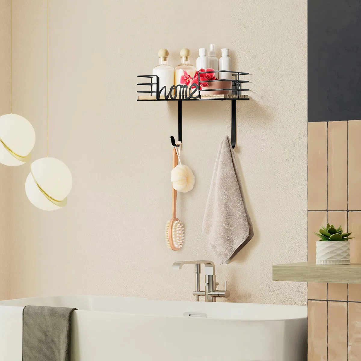 TJ.MOREE Ironing Board Hanger, Iron Holder Wall Mount, Wall Mounted Ironing Board,ironing Board Hook,Bügelbrett wandmontage, Mit Großem Aufbewahrungskorb Aus Holz Und Abnehmbaren Haken (schwarz)