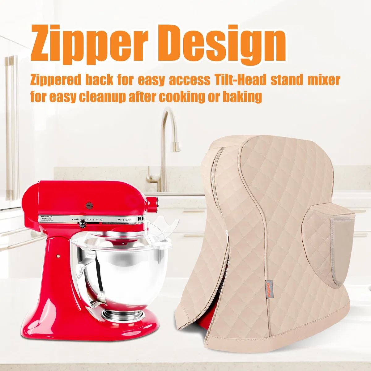 Abdeckung für Standmixer, Kompatibel mit dem Kitchen Aid Mixer mit Kippkopf und Aufbewahrungsbeutel (Weiß)