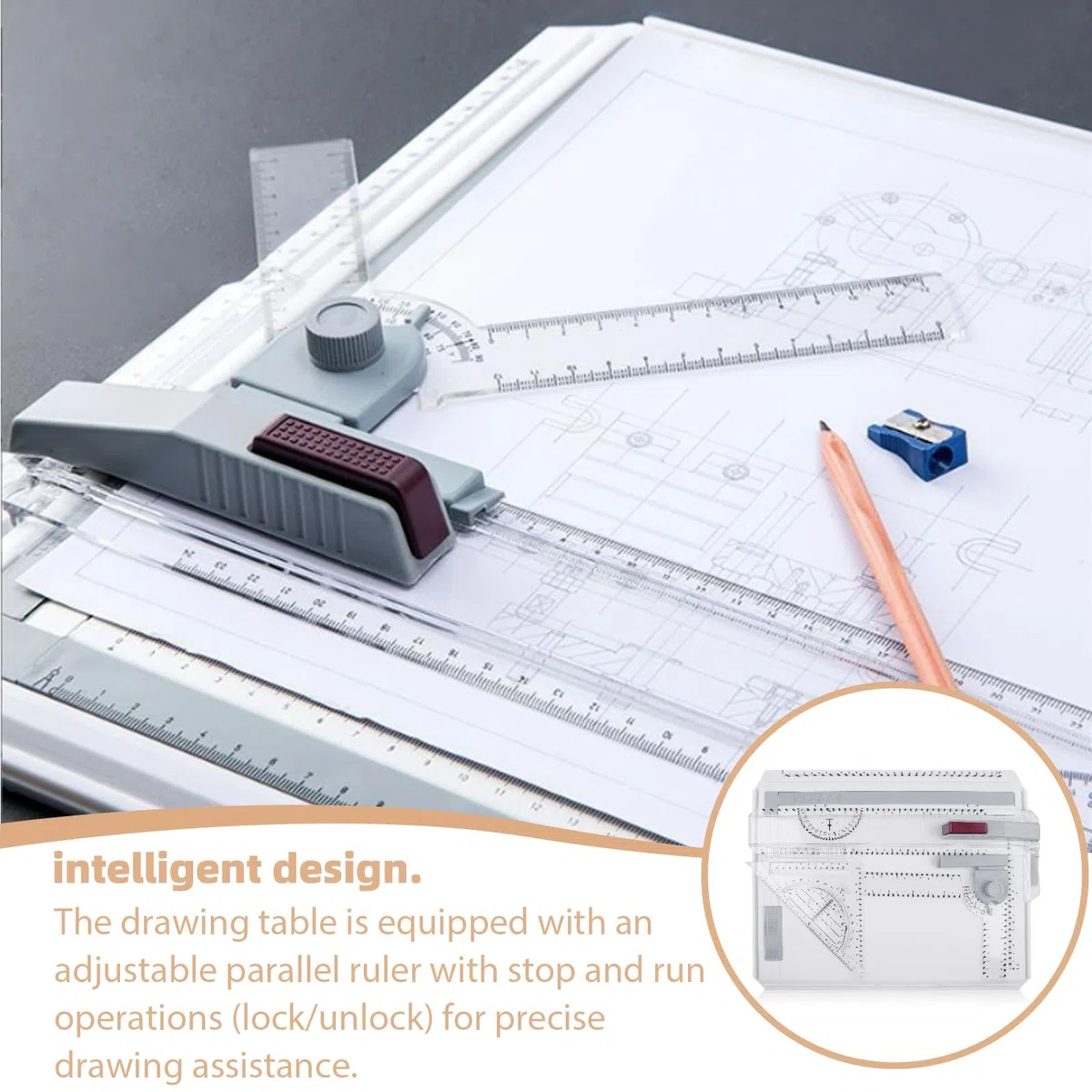 Zeichenbrett A4, DIN Zeichentisch Multifunktionaler Zeichenplatte mit Schiebelineal, Paralleler Bewegung Winkelverstellbarem Messsystem für Office Arbeiten Ingenieure Designer Studenten Studium