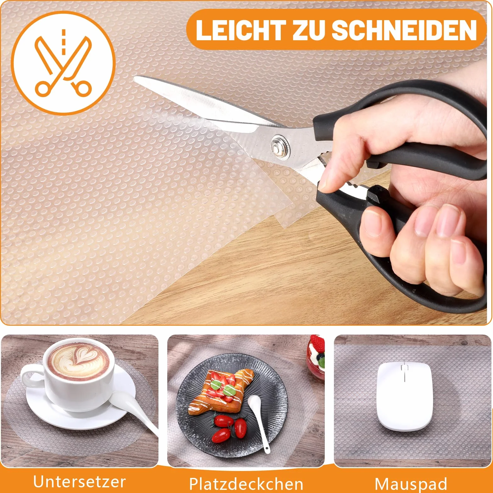 Dntorx Schubladenmatte Nicht Klebend 50x600cm, Antirutschmatte Schubladen mit 70 Stück Doppelseitige Klebepunkte EVA Wasserdichte Schrankpapier für Regale Küche Schubladen Kühlschrank (Transparent)