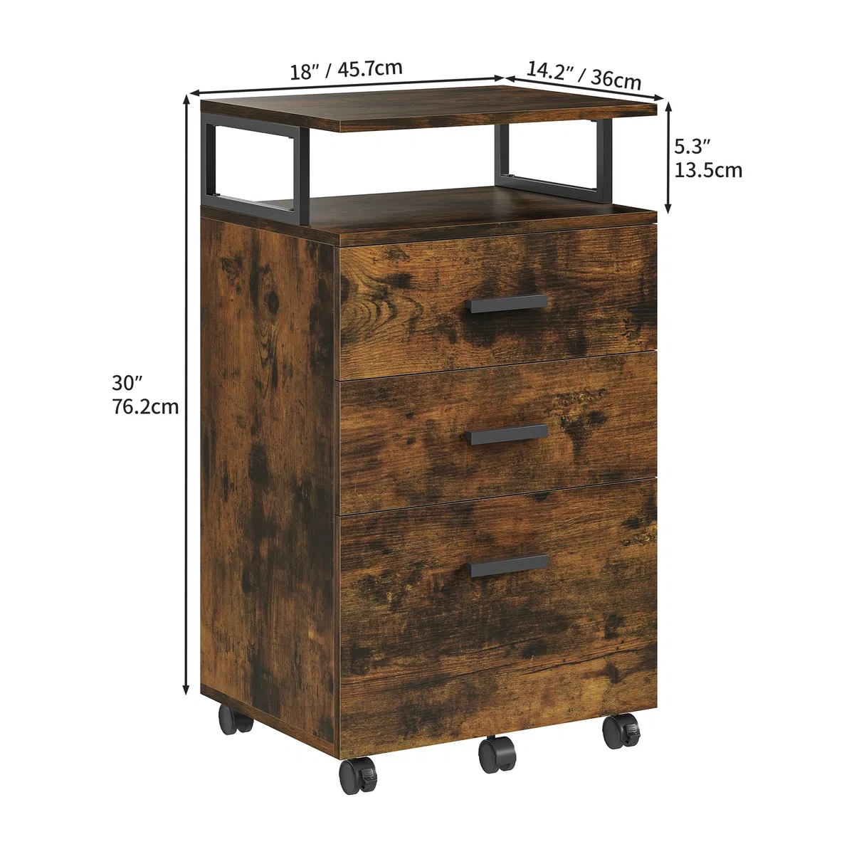 YITAHOME Mobiler Aktenschrank mit Rädern, Rollcontainer mit Schubladen, Bürocontainer Schubladenschrank Rollschrank Rollwagen, Schubladenkommode für Zuhause Büro, 45.7 * 36 * 76.2CM (Vintagebraun)