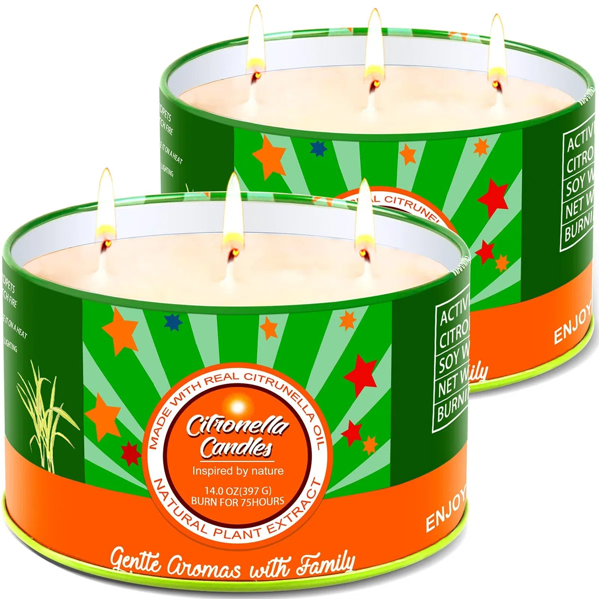 Aottom Citronella Kerze Outdoor groß, 2 x 400g Outdoor Kerzen Natürliche Sojawachs Zitronella Kerze Garten mit 3 Docht Citronella Duft Kerze für Garten | Camping | Picknicks | 160 Stunden Brenndauer