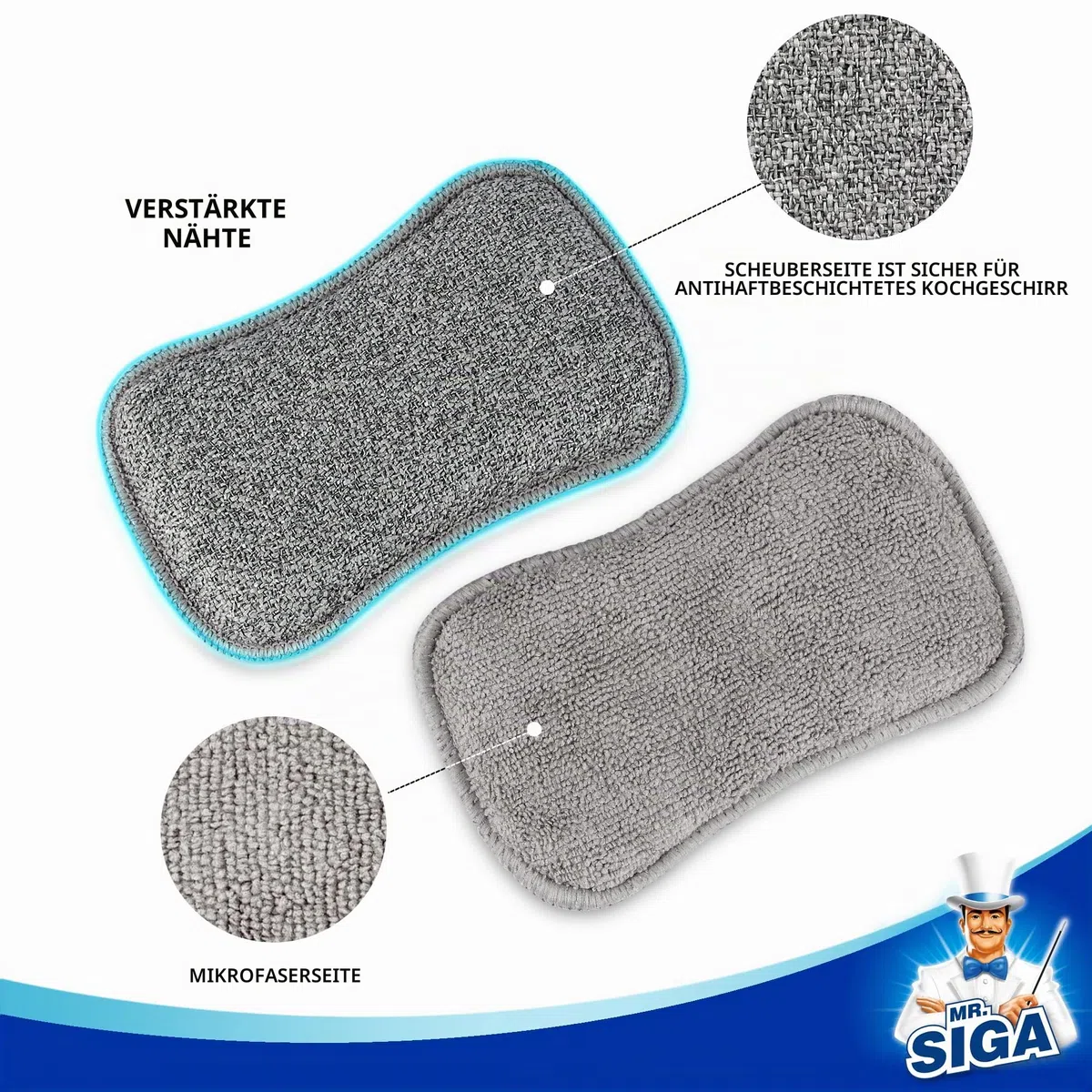 MR.SIGA Doppelseitige Scheuerschwämme, Spülschwämme für die Küche, 6er-Pack