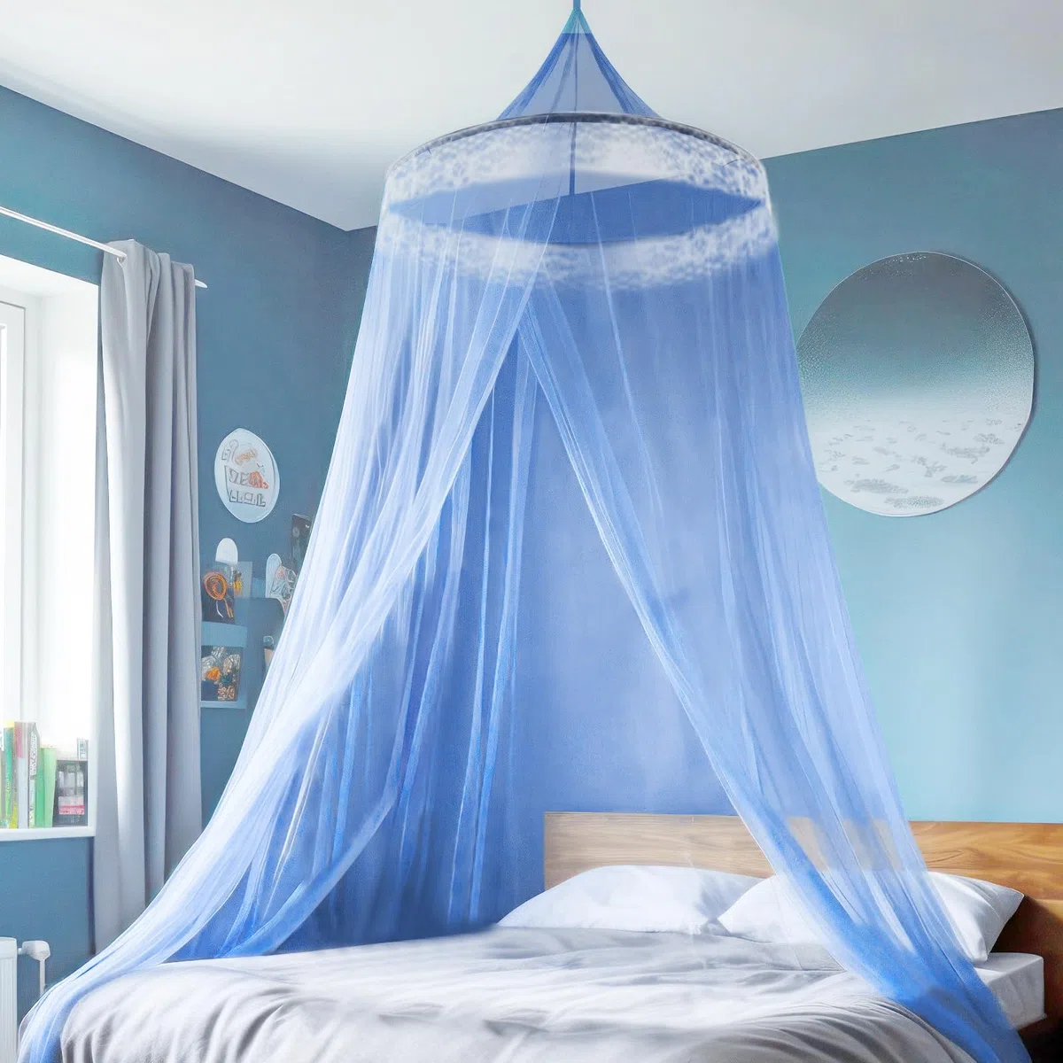 Simsky Zweifarbiges Prinzessin Bett Baldachin Moskitonetz, Blau, Mädchen Betthimmel, Kinderzimmer Dekoration
