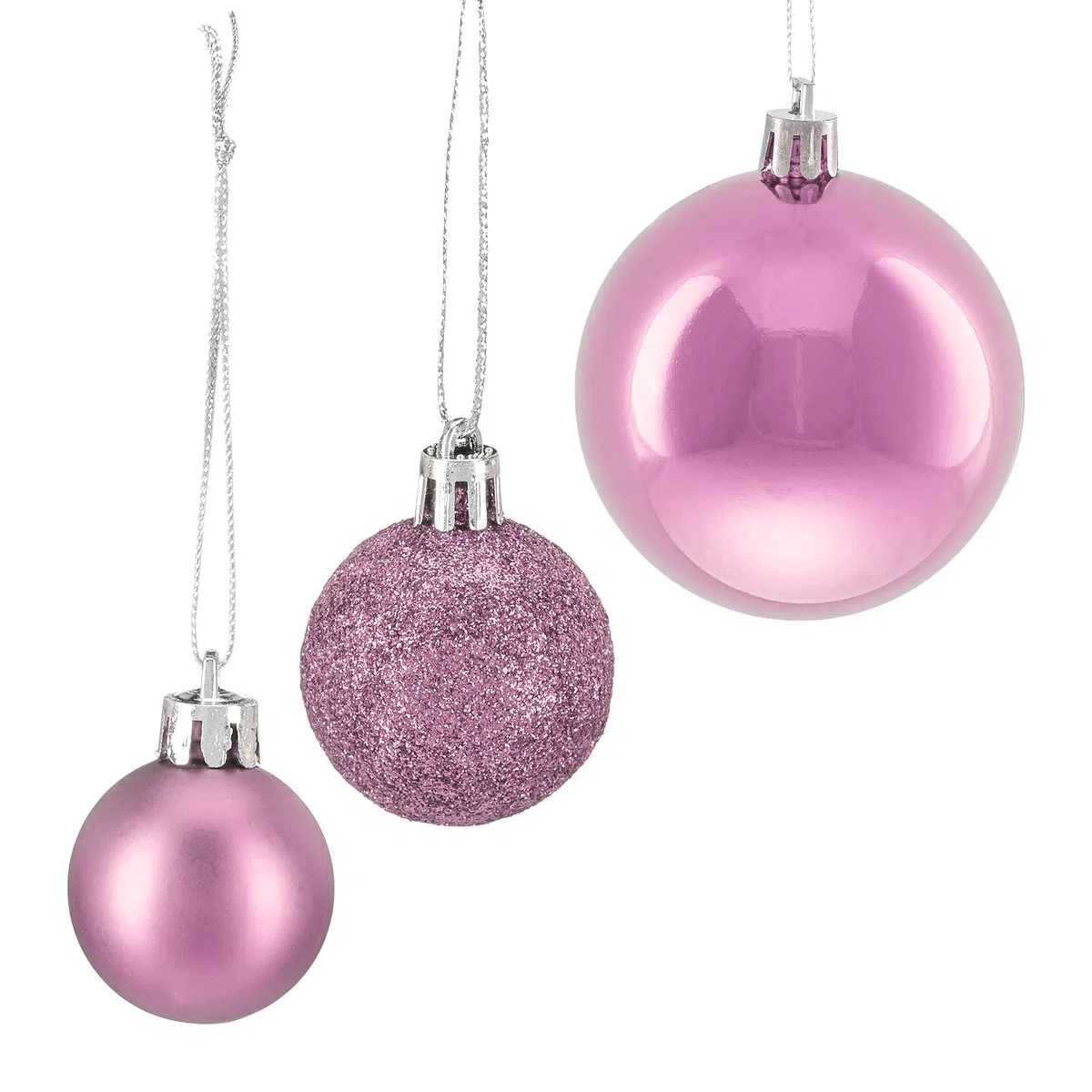 Relaxdays Weihnachtskugeln, 100er Set, Weihnachtsdeko, matt, glänzend, glitzernd, Christbaumkugel ∅ 3, 4 & 6 cm, rosa
