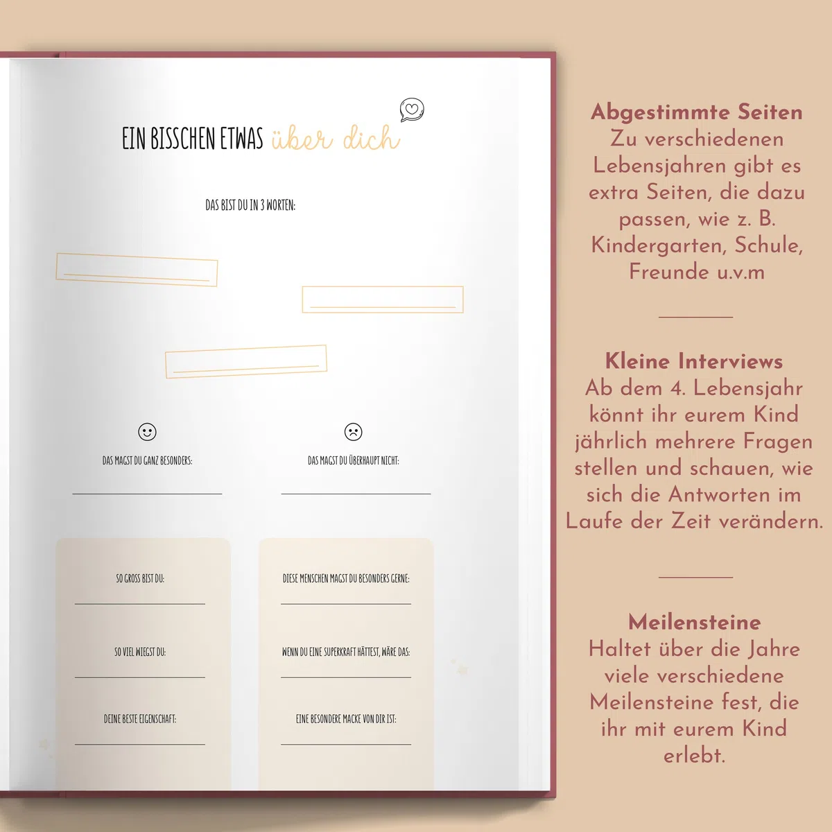 Erinnerungsalbum groß zum Ausfüllen in hochwertigem Hardcover Einband im A4 Format (21x29,7cm) - Deine ersten 18 Jahre - 208 Seiten viel Platz für schöne Erinnerungen - von Sophies Kartenwelt