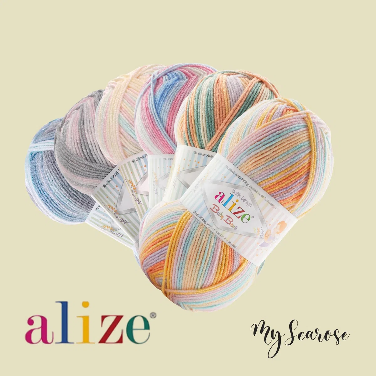 ALIZE Baby Best Batik 1893 Premium Wolle 3 x 100g kuschelweich mit Batikverlauf für Babymode und Accessoires hautfreundlich pflegeleicht für das ganze Jahr mit mySearose Label